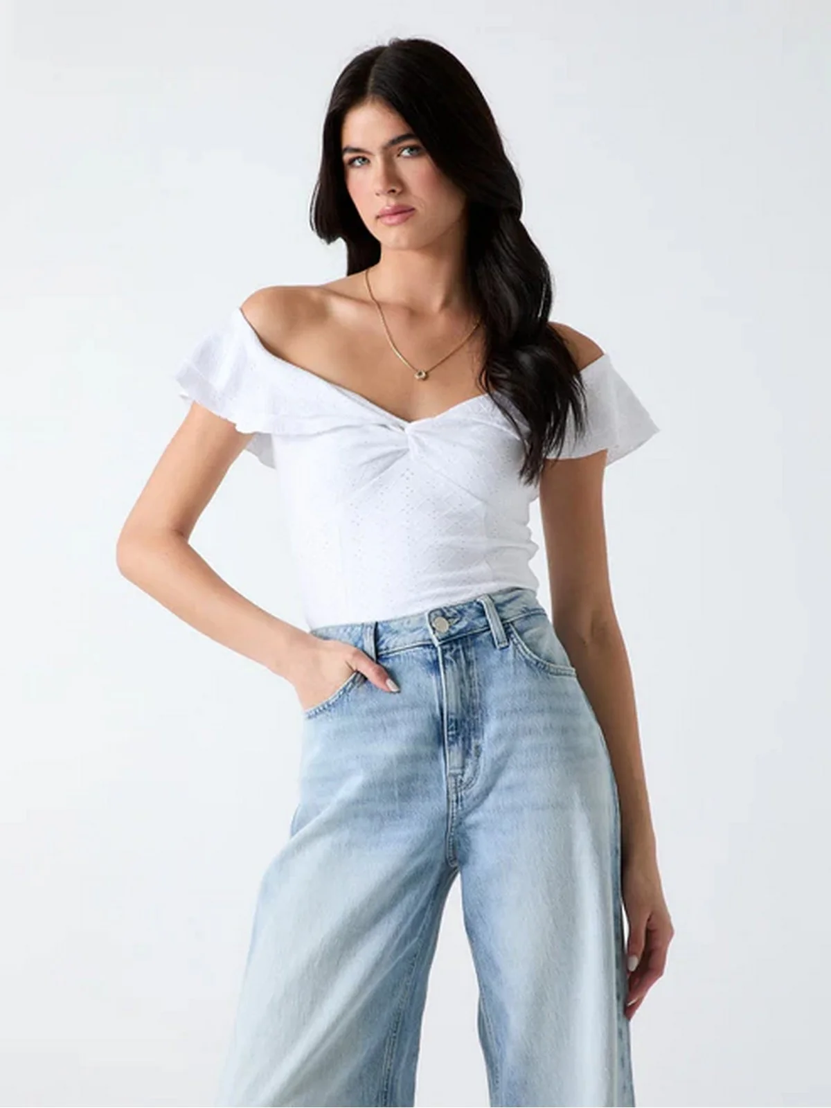 GUESS Top Donna OFF SHOULDER TEODOLINDA TOP W6GP23 K3106 G011 PURE WHITE - Image 3