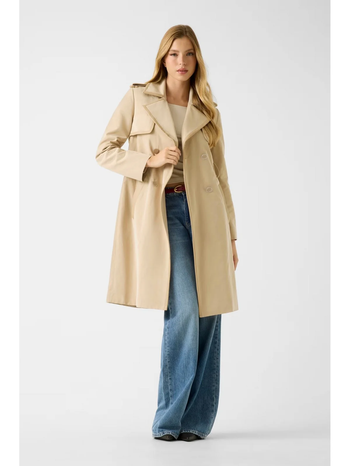 GUESS Trench Donna JENNY PU DETAILS TRENCH W5RL14 WGWD2 G1L7 FOAMY TAUPE - Image 2