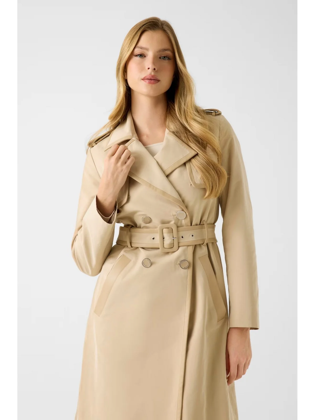 GUESS Trench Donna JENNY PU DETAILS TRENCH W5RL14 WGWD2 G1L7 FOAMY TAUPE - Image 3