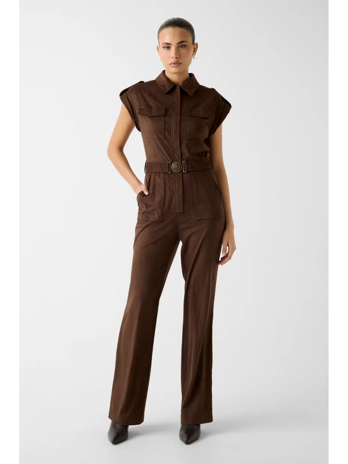 GUESS Tuta Donna NUNZIA SUEDE OVERALL W6RD61 WJ472 G1EA DARK COFFEE - Image 2