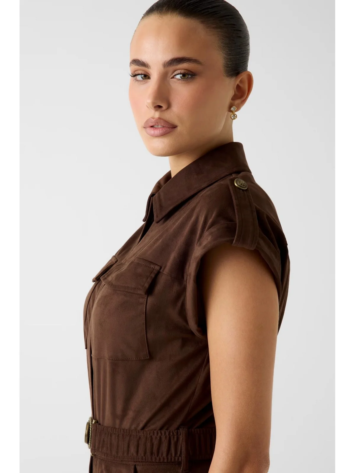 GUESS Tuta Donna NUNZIA SUEDE OVERALL W6RD61 WJ472 G1EA DARK COFFEE - Image 3