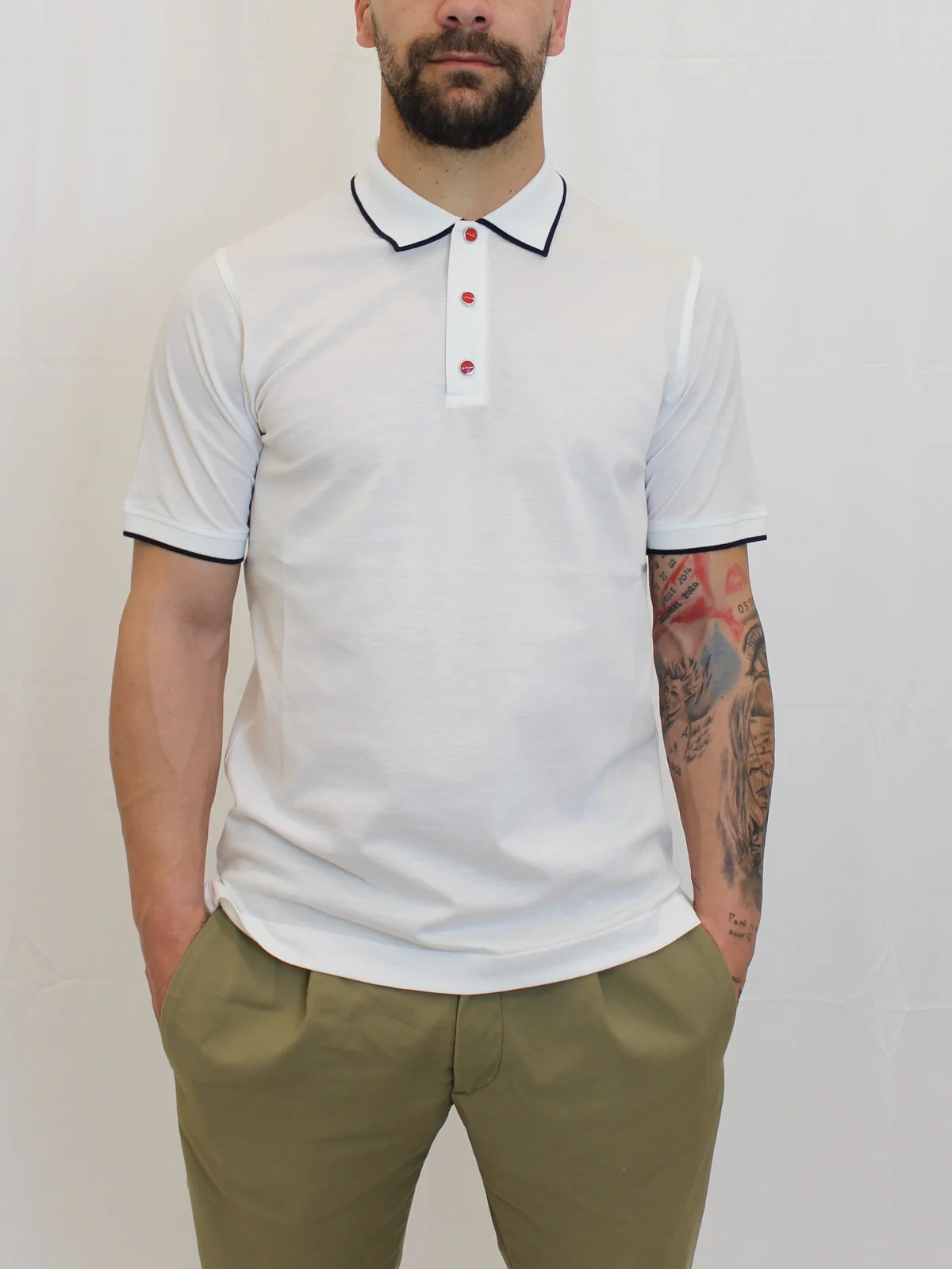 KITON Polo Uomo  UMK1369A0011002 WHITE/BLUE Bianco - Image 2