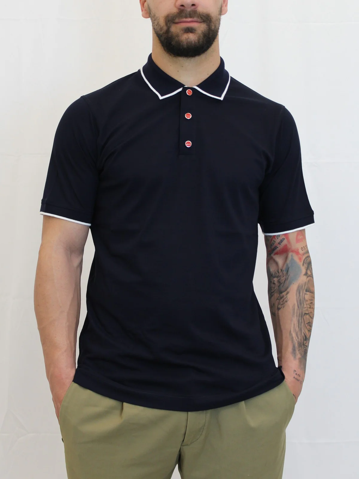 KITON Polo Uomo  UMK1369A0012002 BLUE/WHITE Blu - Image 2