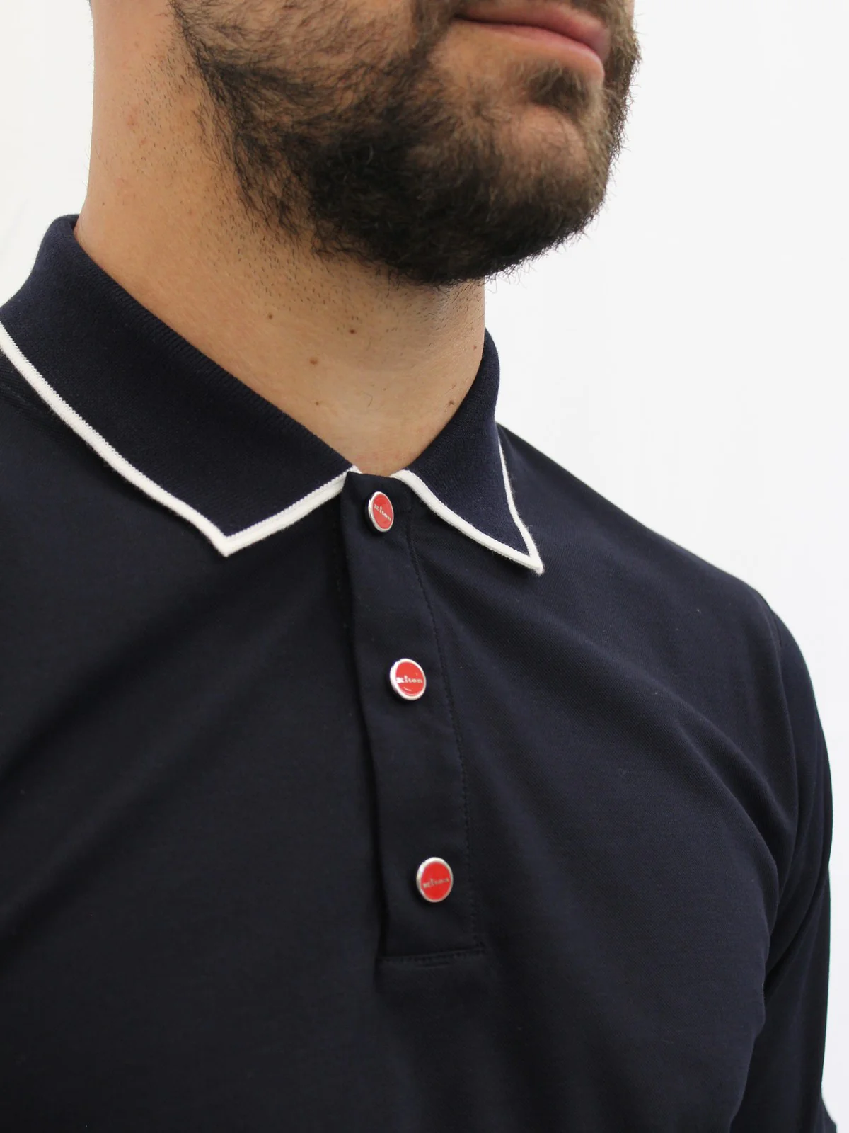 KITON Polo Uomo  UMK1369A0012002 BLUE/WHITE Blu - Image 3