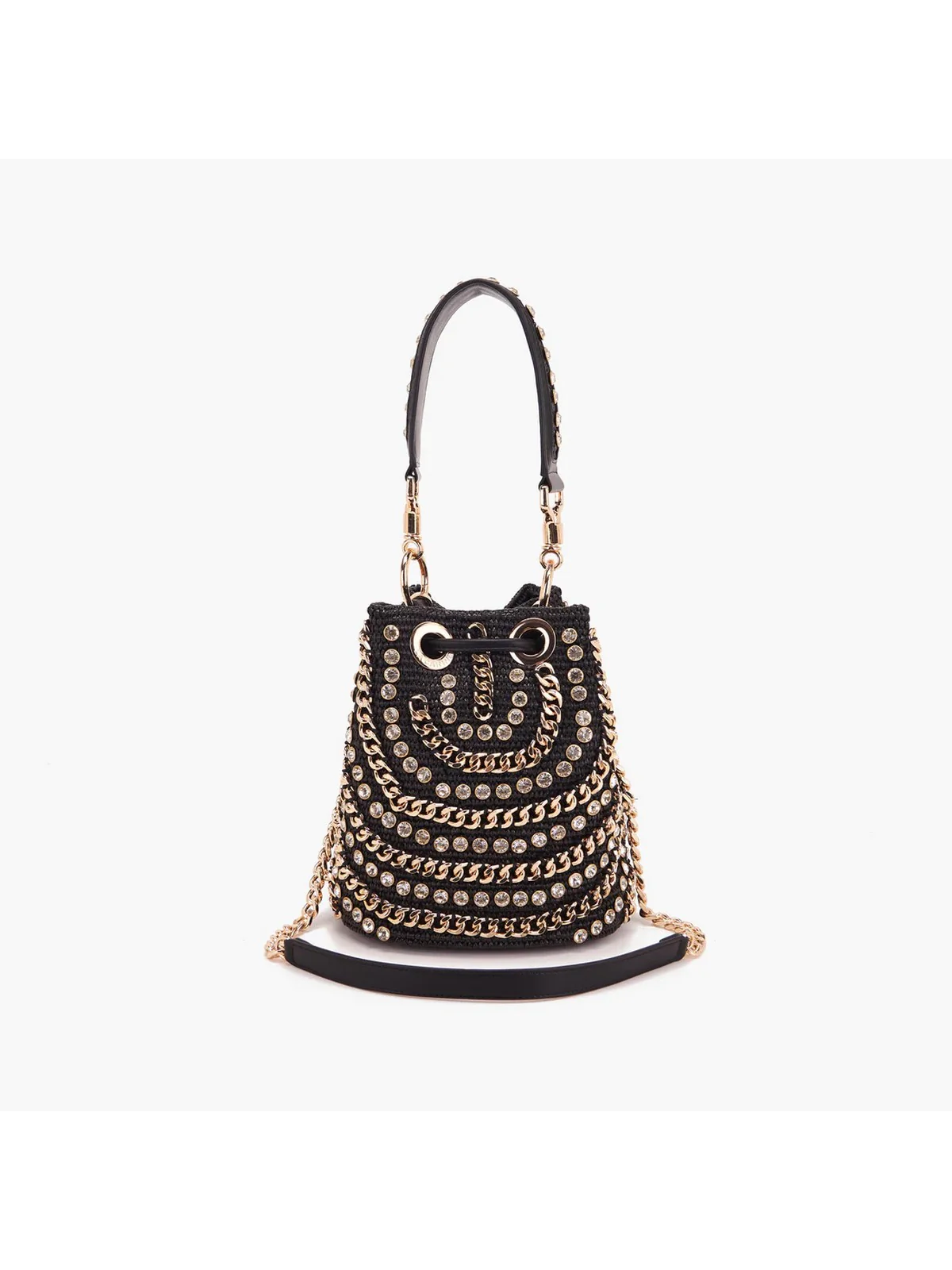 LA CARRIE Borsa Donna MIRROR BUCKET RAPHIA +SYNT. 151C-EM-907 RSY/BLA Nero - Image 3
