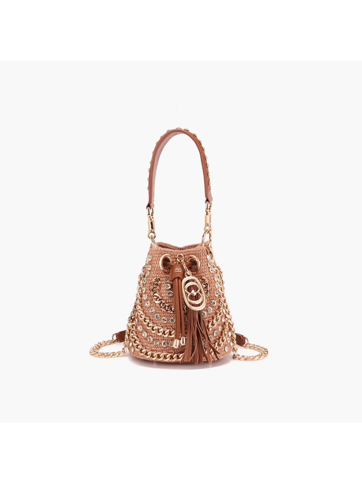 LA CARRIE Borsa Donna MIRROR SMALL BUCKET RAPHIA +SYNT. 151C-ES-100 RSY/CUO Marrone - Image 3