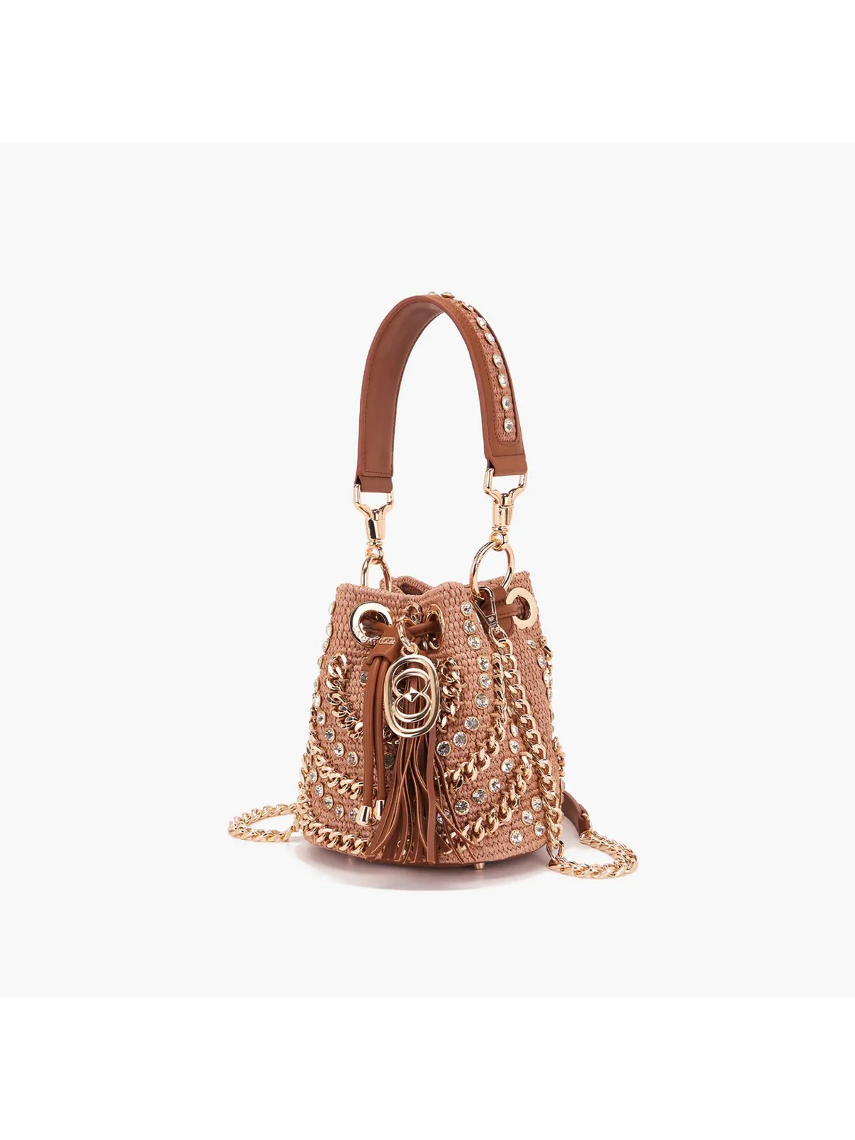 LA CARRIE Borsa Donna MIRROR SMALL BUCKET RAPHIA +SYNT. 151C-ES-100 RSY/CUO Marrone - Image 4
