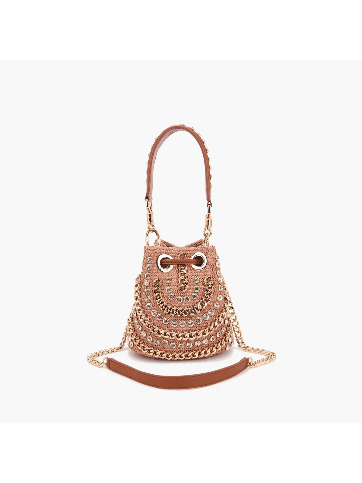 LA CARRIE Borsa Donna MIRROR SMALL BUCKET RAPHIA +SYNT. 151C-ES-100 RSY/CUO Marrone - Image 5