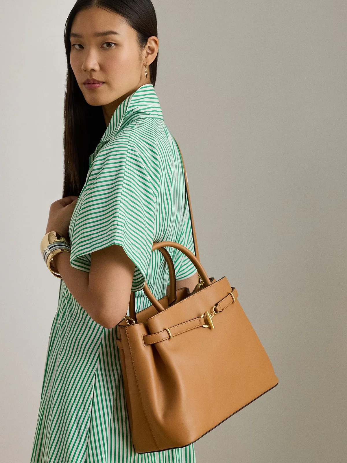 LAUREN RALPH LAUREN Borsa Donna BLKE LG SCHL-SATCHEL-LARGE 431P03417 005 CLASSIC CARAMEL - Image 7