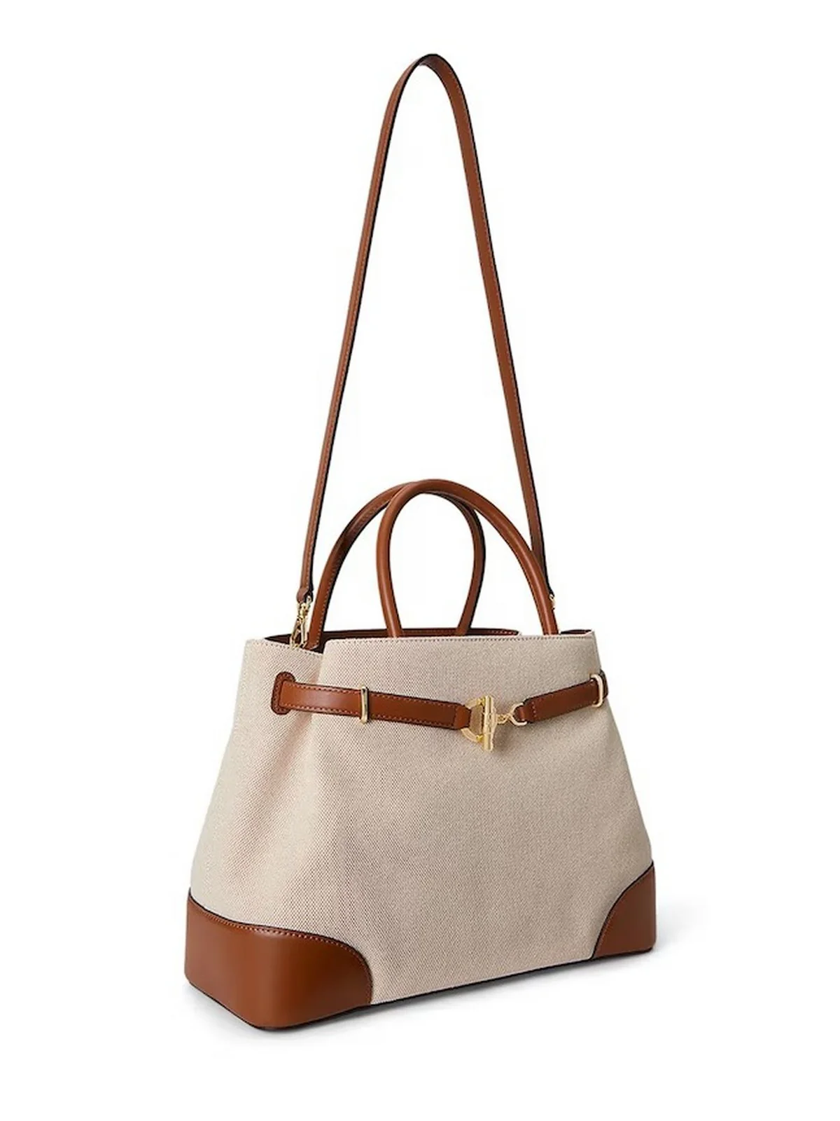 LAUREN RALPH LAUREN Borsa Donna BLKE LG SCHL-SATCHEL-LARGE 431P04296 005 NTRL/BUFF CANVAS/LAUREN TAN - Image 3