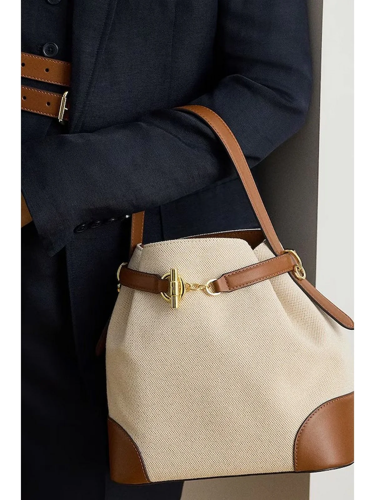 LAUREN RALPH LAUREN Borsa Donna BLKE MD BCKT-BUCKET BAG-MEDIUM 431P04294 005 NTRL/BUFF CANVAS/LAUREN TAN - Image 6
