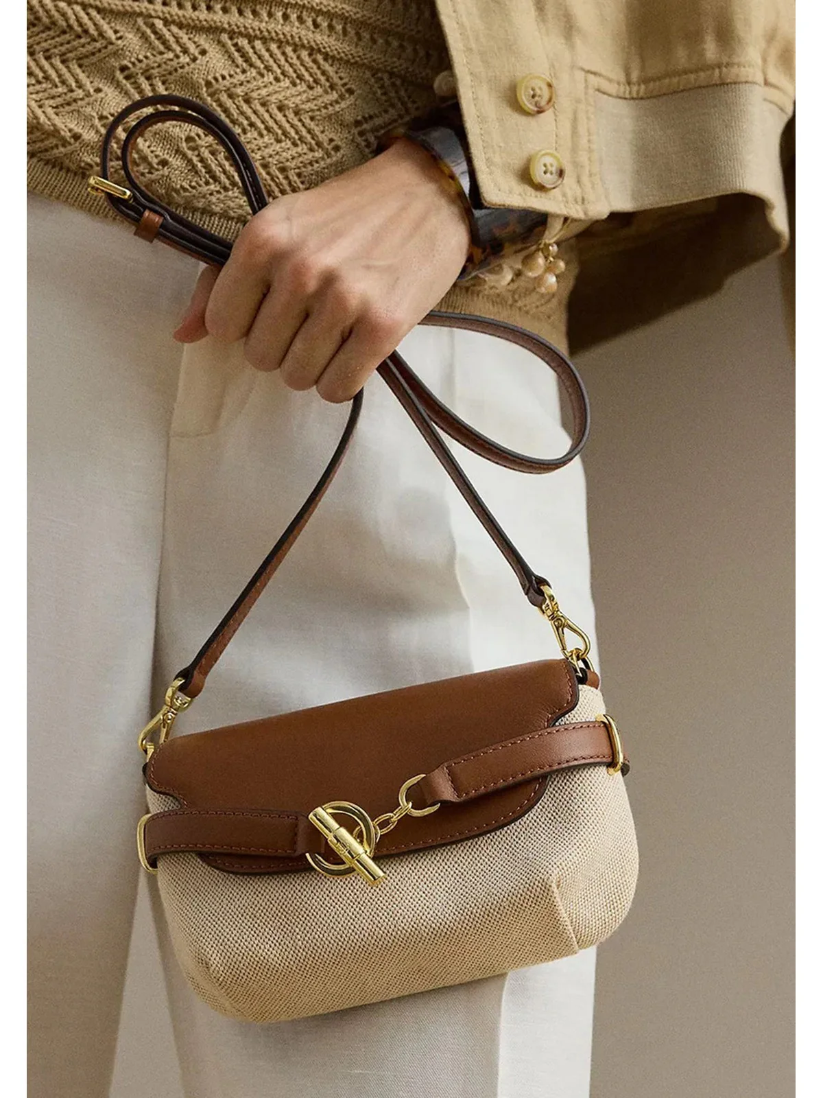 LAUREN RALPH LAUREN Borsa Donna BLKE SM CRS-CROSSBODY-SMALL 431P10121 003 NTRL/BUFF CANVAS/LAUREN TAN - Image 4
