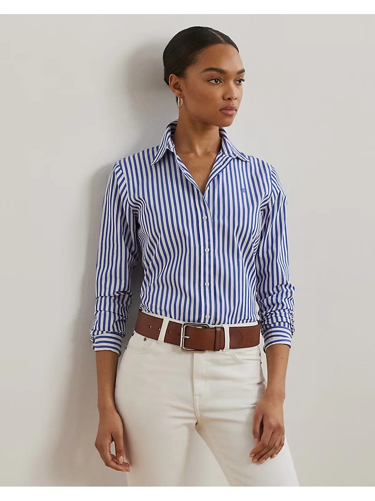 LAUREN RALPH LAUREN Camicia Donna JAMELKO-LONG SLEEVE-BUTTON FRONT SHIRT 200970765 001 LAPIS BLUE/WHITE - Image 2