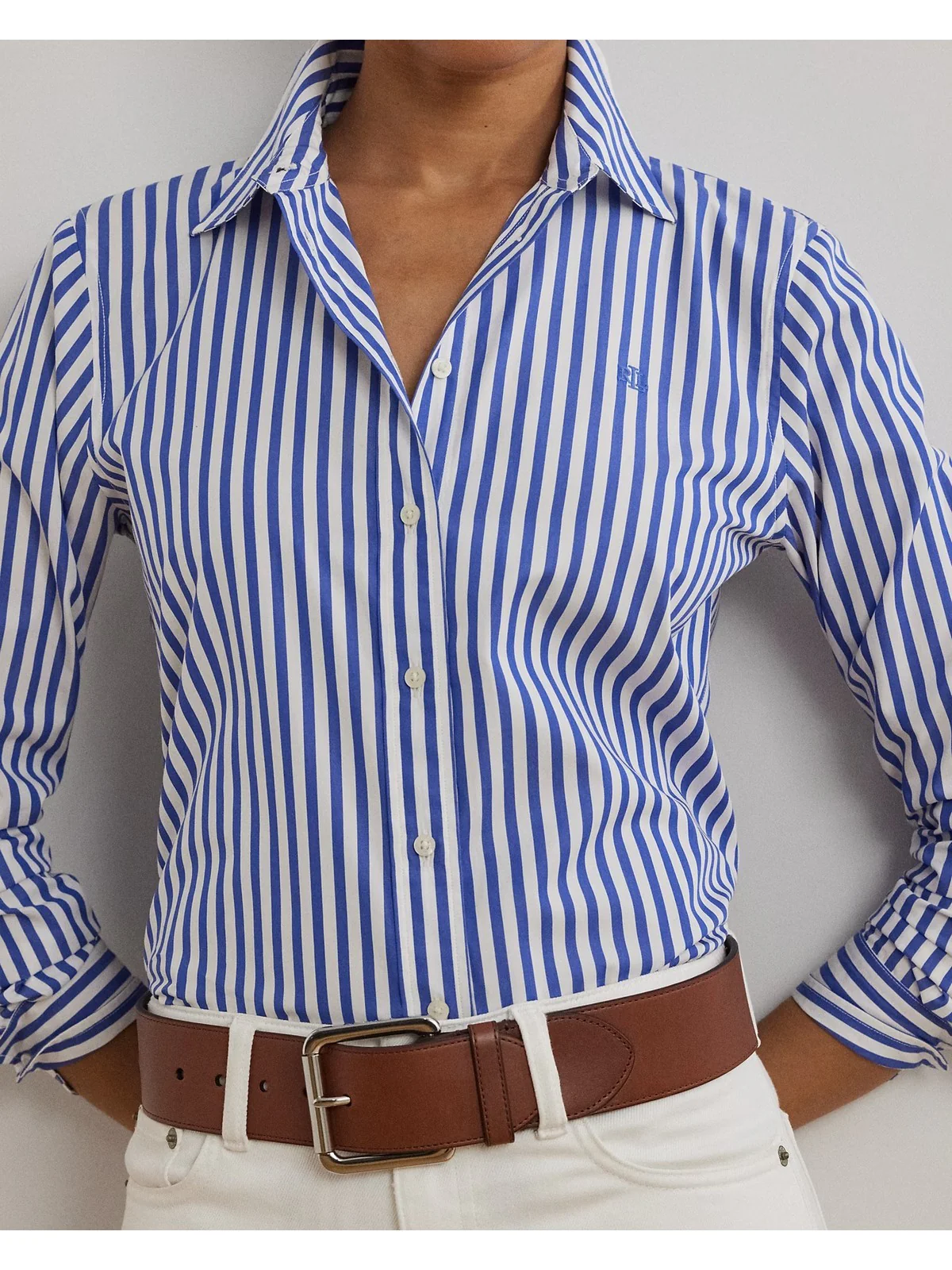 LAUREN RALPH LAUREN Camicia Donna JAMELKO-LONG SLEEVE-BUTTON FRONT SHIRT 200970765 001 LAPIS BLUE/WHITE - Image 4