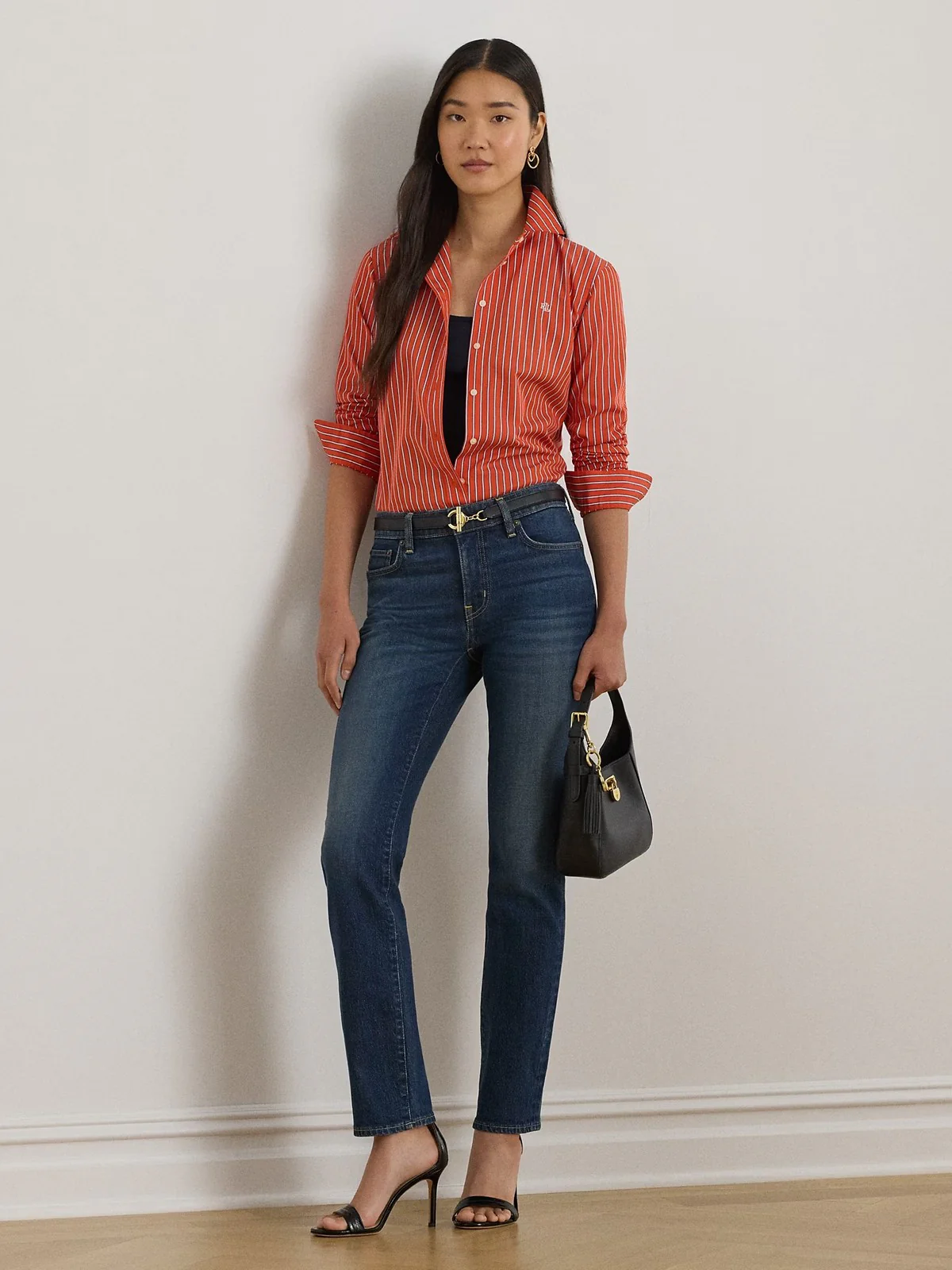 LAUREN RALPH LAUREN Camicia Donna JAMELKO-LONG SLEEVE-BUTTON FRONT SHIRT 200P03511 001 ORANGE/BLUE/WHITE - Image 2
