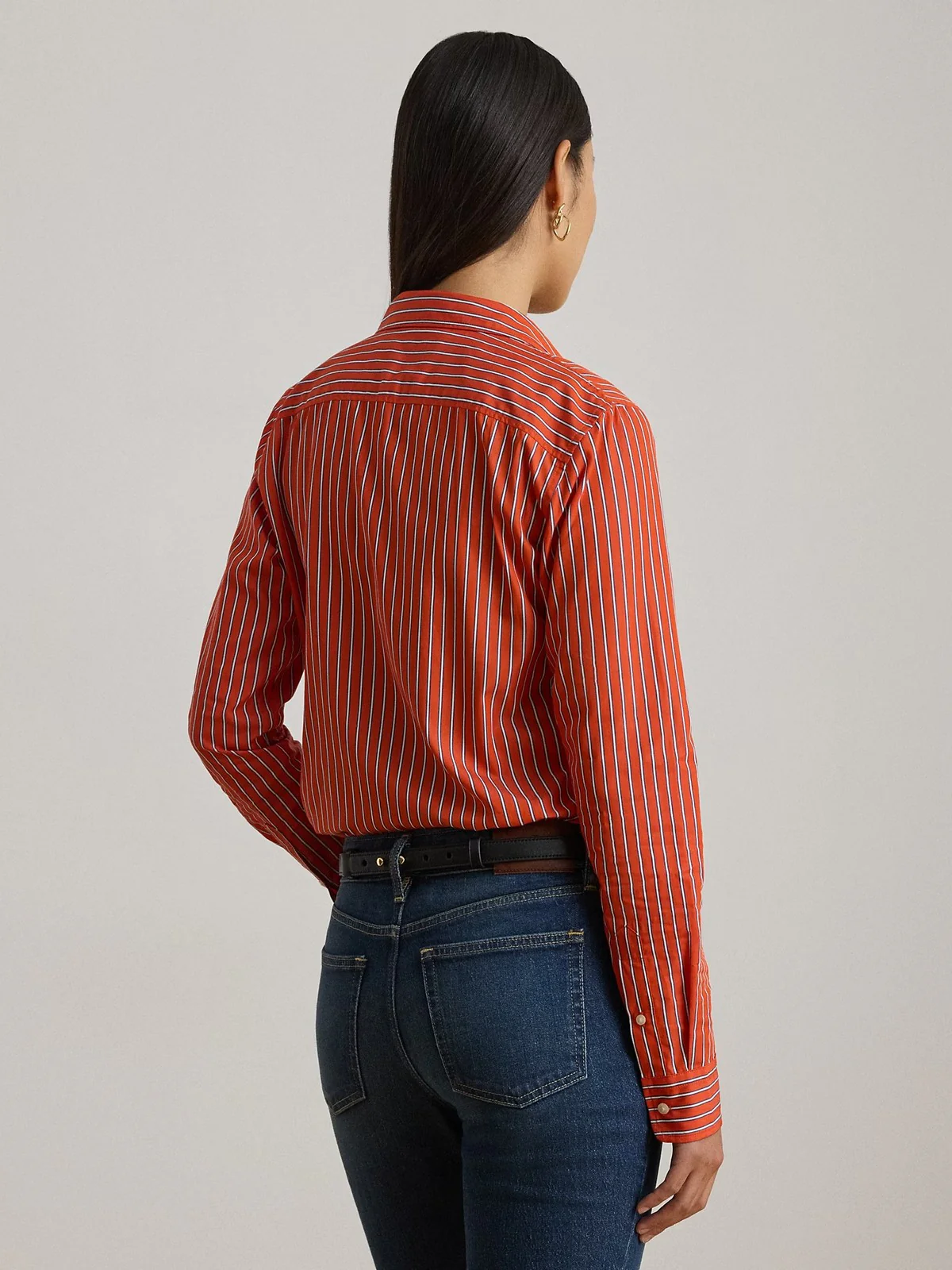 LAUREN RALPH LAUREN Camicia Donna JAMELKO-LONG SLEEVE-BUTTON FRONT SHIRT 200P03511 001 ORANGE/BLUE/WHITE - Image 3
