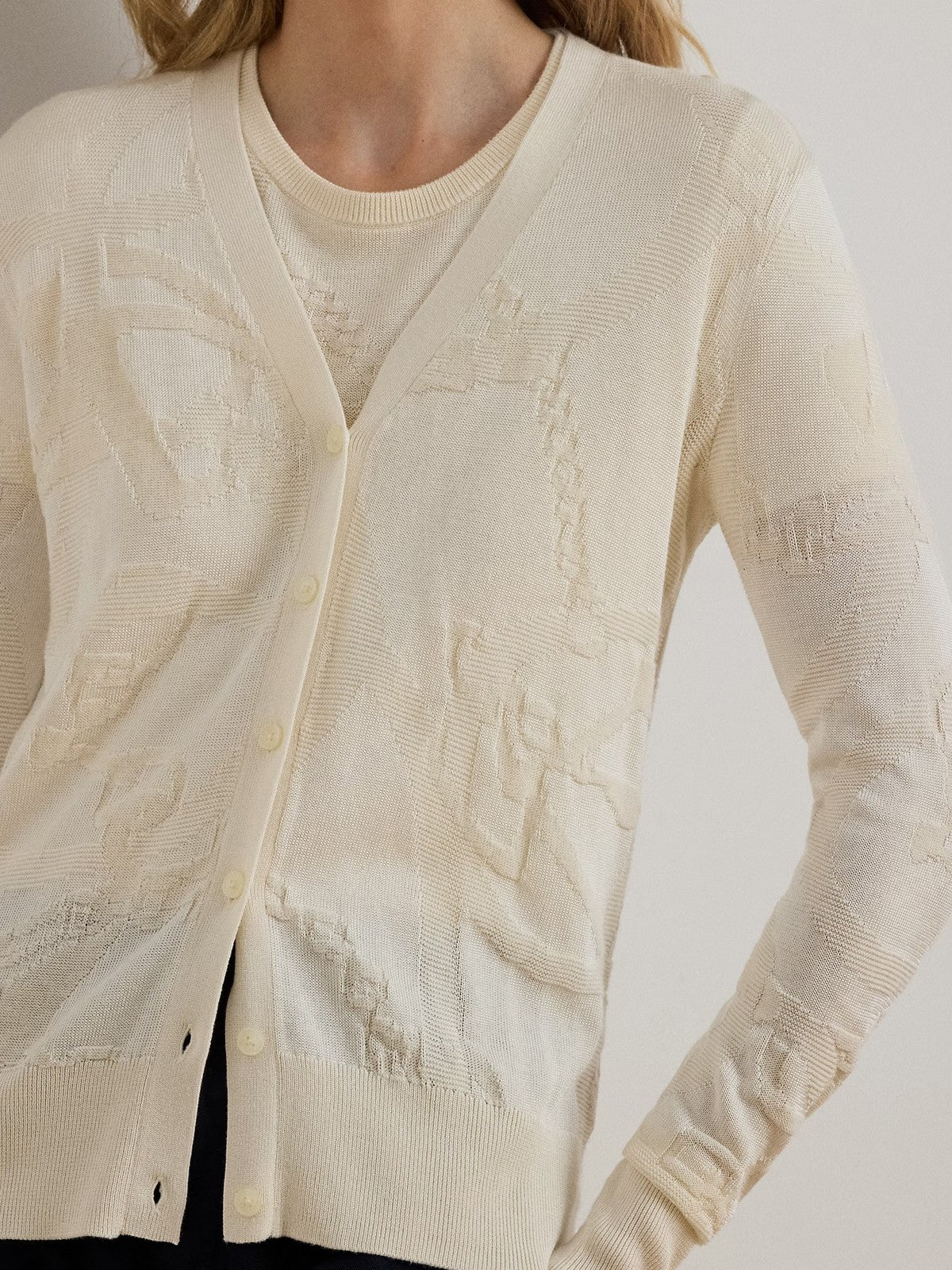 LAUREN RALPH LAUREN Cardigan Donna DENZEL-LONG SLEEVE-CARDIGAN 200P03476 001 MASCARPONE CREAM - Image 4