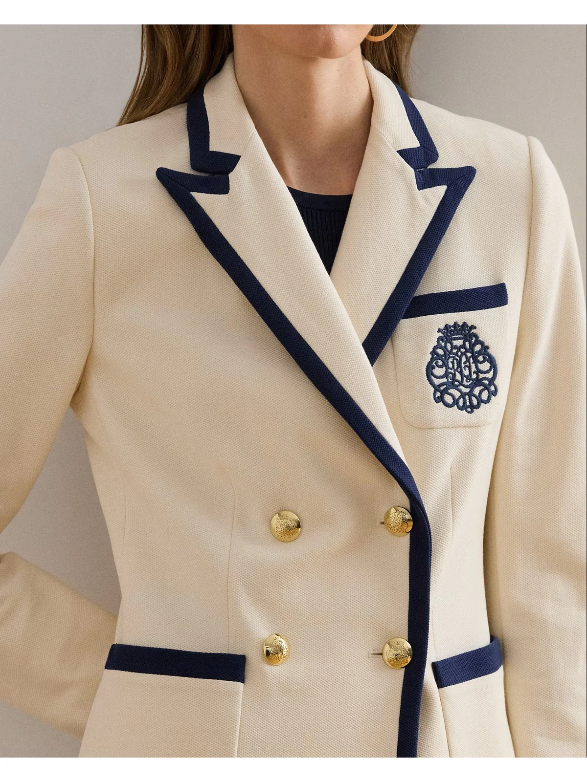 LAUREN RALPH LAUREN Giacca Donna KNIT-BLAZER/SPORT COAT 200P09081 001 MASCARPONE CREAM/REFINED NAVY - Image 2