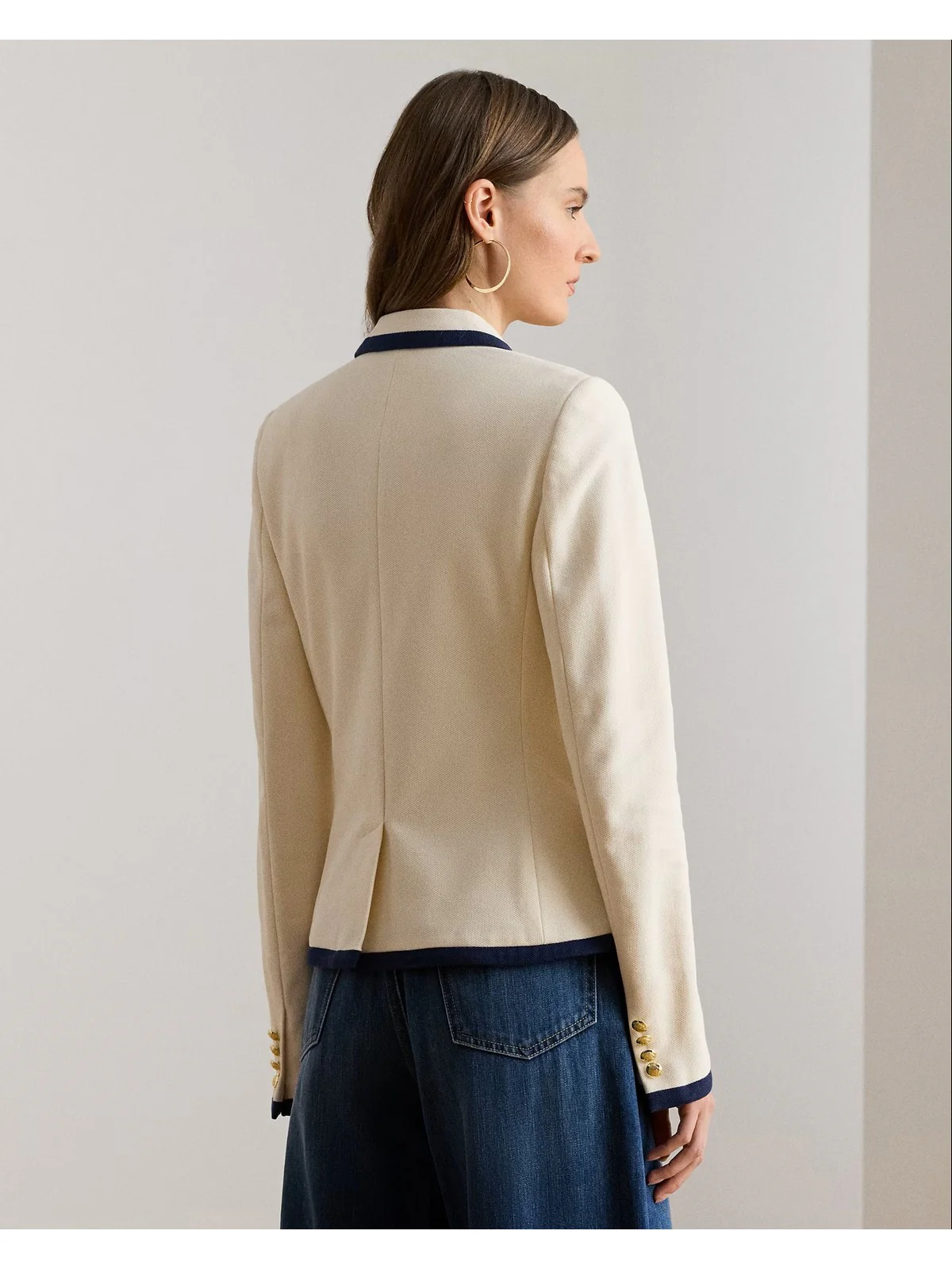 LAUREN RALPH LAUREN Giacca Donna KNIT-BLAZER/SPORT COAT 200P09081 001 MASCARPONE CREAM/REFINED NAVY - Image 3