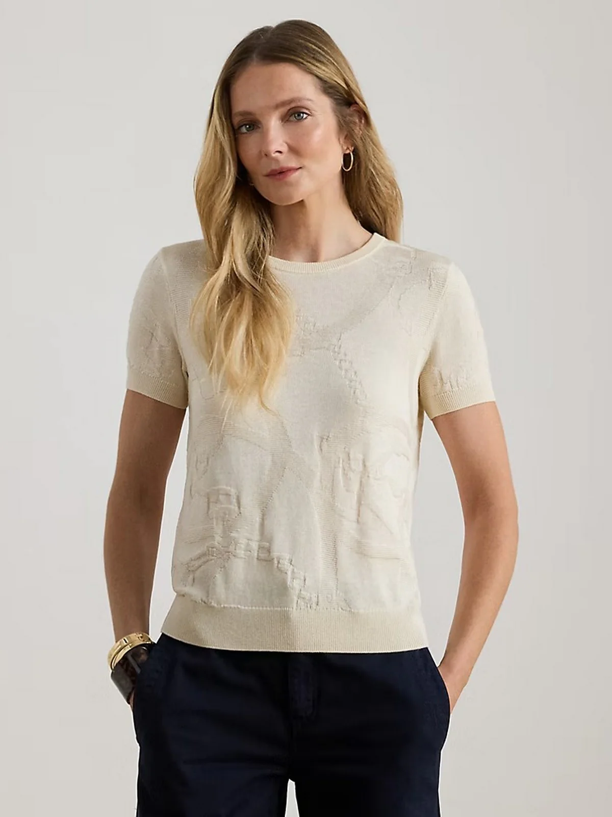 LAUREN RALPH LAUREN Maglia Donna EYELAH-SHORT SLEEVE-PULLOVER 200P03475 001 MASCARPONE CREAM - Image 5