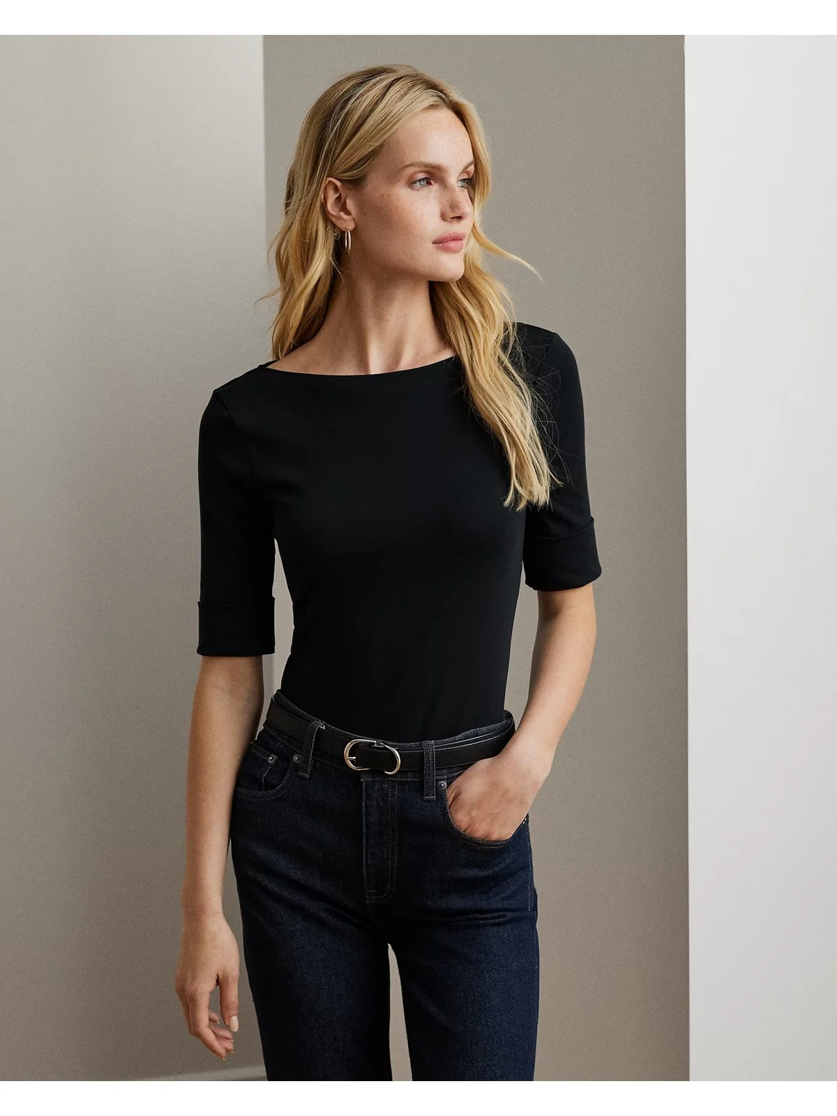 LAUREN RALPH LAUREN Maglia Donna JUDY-ELBOW SLEEVE-KNIT 200654963 001 POLO BLACK - Image 3