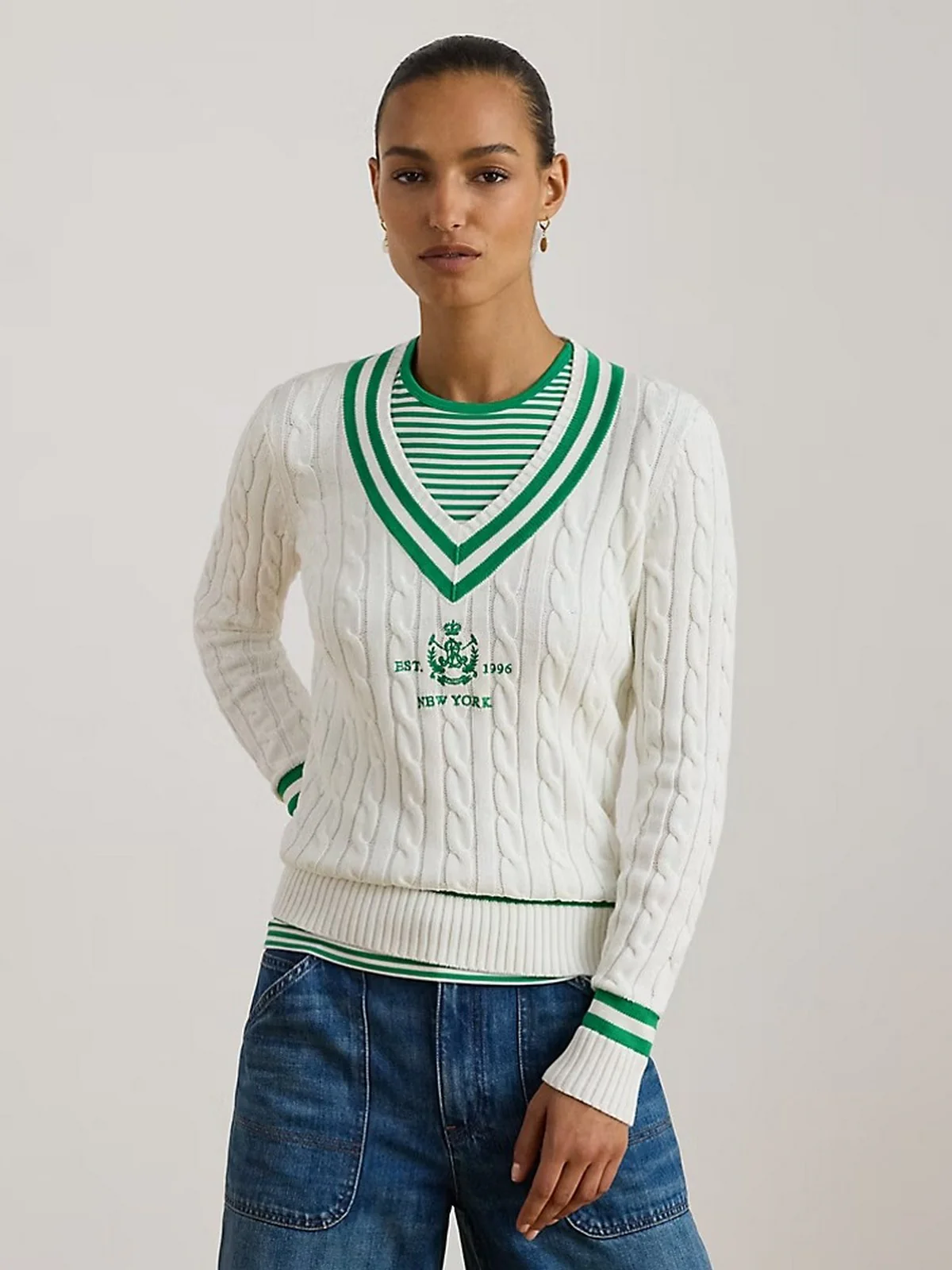 LAUREN RALPH LAUREN Maglia Donna MEREN-LONG SLEEVE-PULLOVER 200P07026 001 WHITE/STEM - Image 2