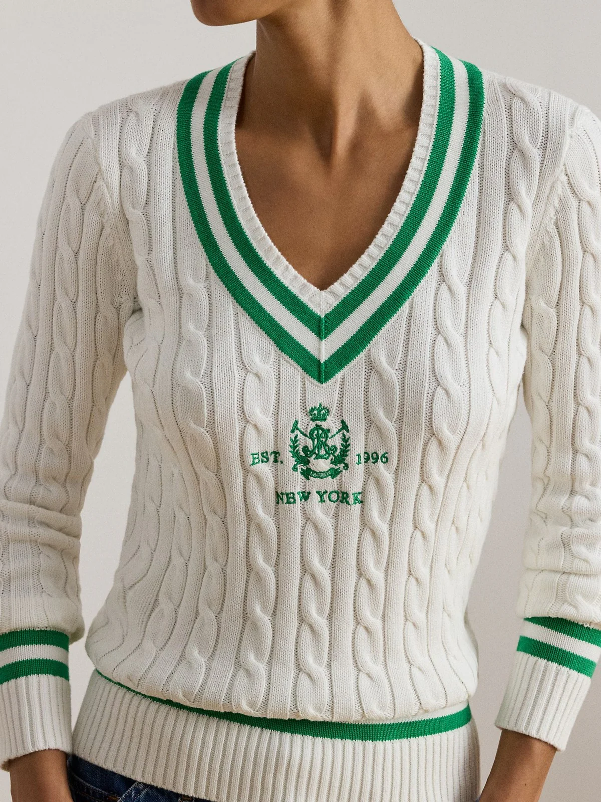 LAUREN RALPH LAUREN Maglia Donna MEREN-LONG SLEEVE-PULLOVER 200P07026 001 WHITE/STEM - Image 5