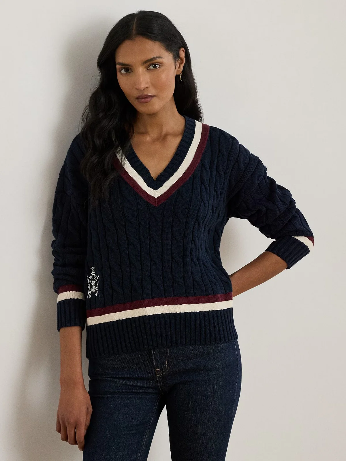 LAUREN RALPH LAUREN Maglia Donna TEDURPH-LONG SLEEVE-PULLOVER 200P03474 001 LAUREN NAVY/CREAM/DARK GARNET - Image 5