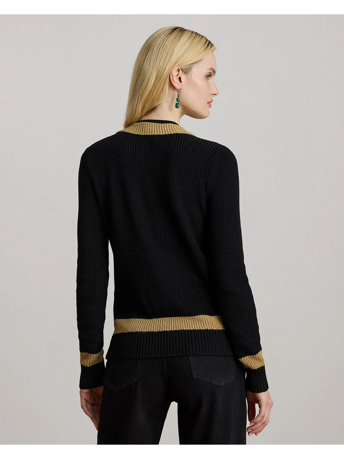 LAUREN RALPH LAUREN Maglione Donna MEREN-LONG SLEEVE-PULLOVER 200979666 001 BLACK/RELIC GOLD METALLIC - Image 3