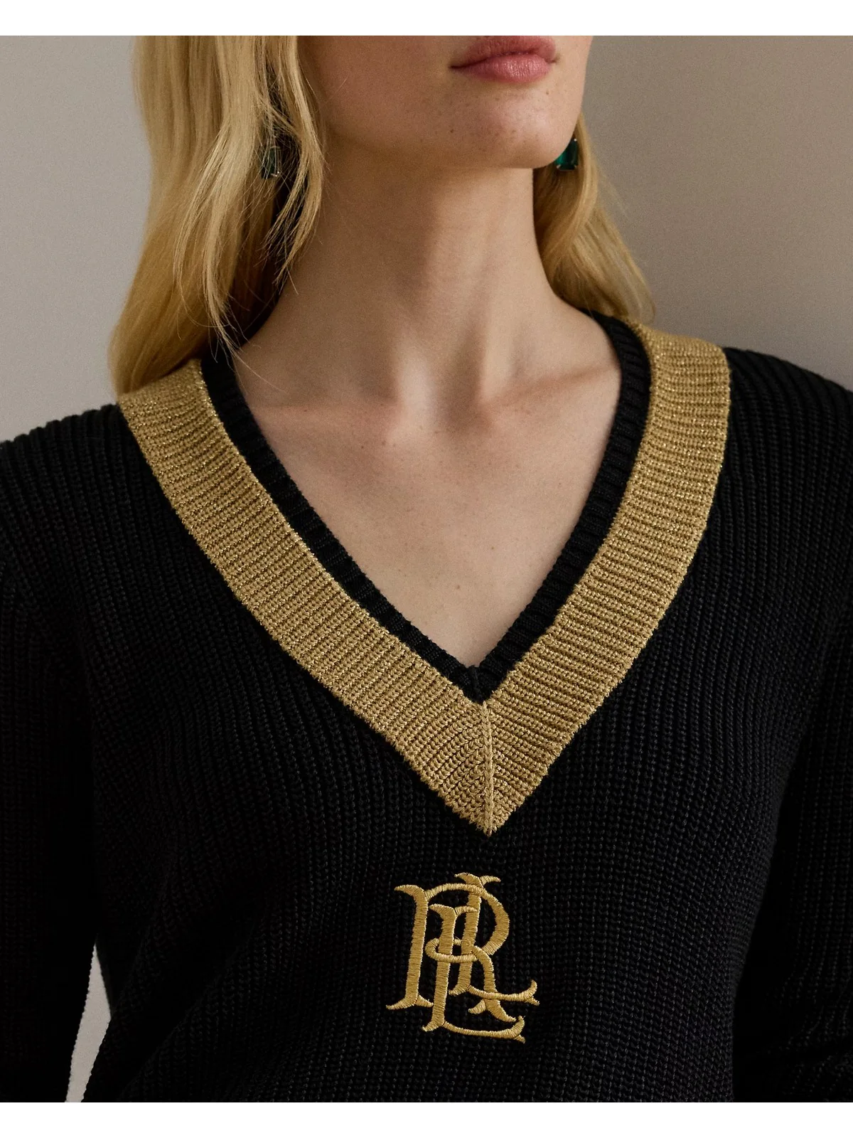 LAUREN RALPH LAUREN Maglione Donna MEREN-LONG SLEEVE-PULLOVER 200979666 001 BLACK/RELIC GOLD METALLIC - Image 4