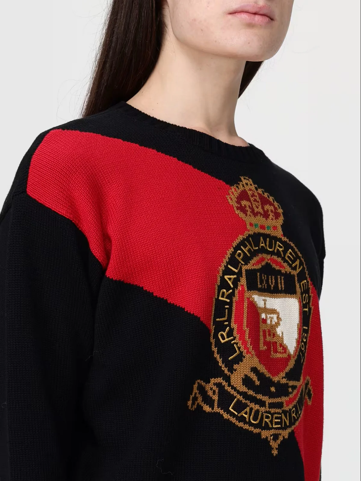 LAUREN RALPH LAUREN Maglione Donna RIEDNEE-LONG SLEEVE-PULLOVER 200P01410 001 BLACK MULTI - Image 4