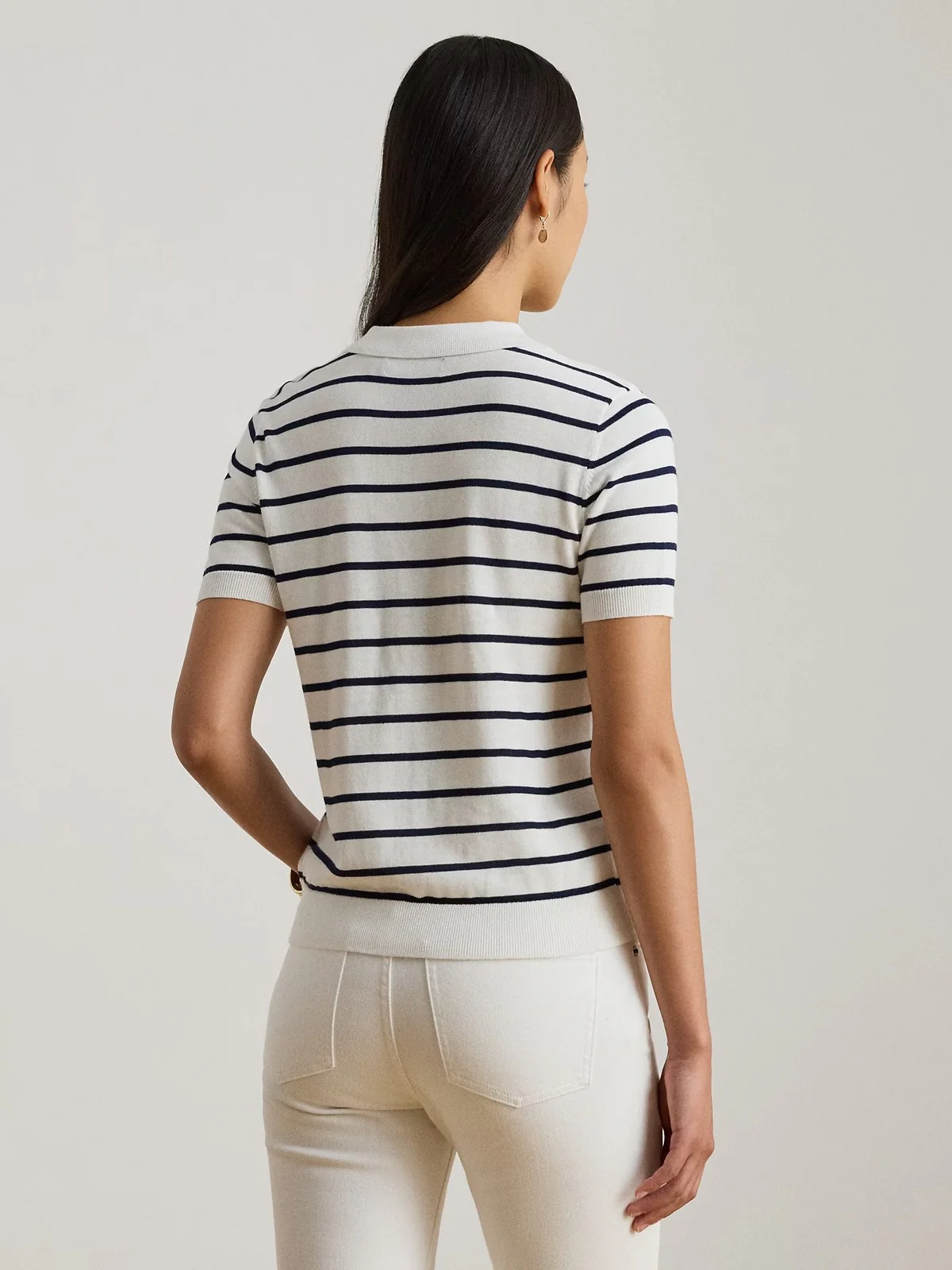 LAUREN RALPH LAUREN Polo Donna NATRISSA-SHORT SLEEVE-PULLOVER 200P03506 001 WHITE/REFINED NAVY - Image 3