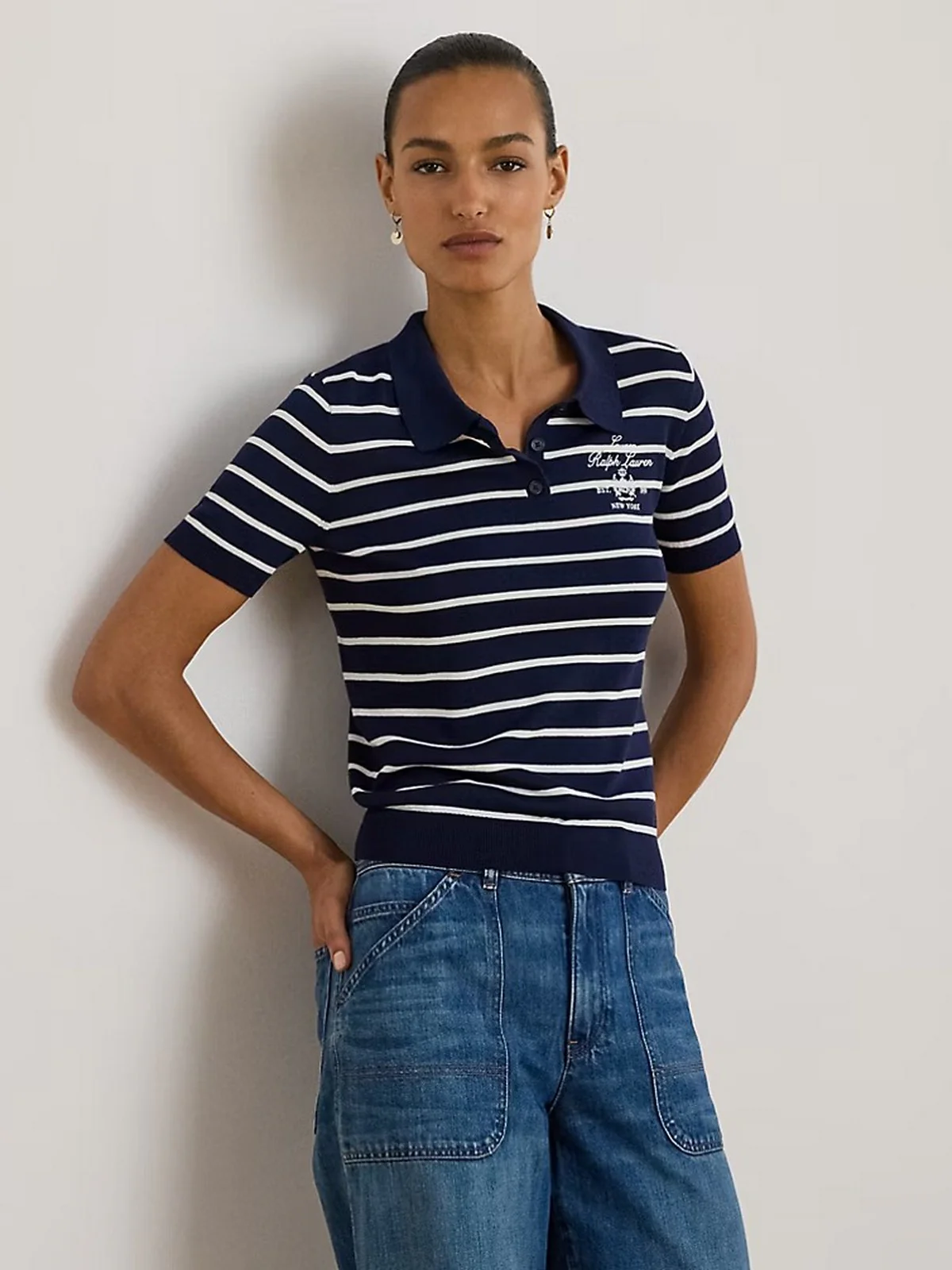 LAUREN RALPH LAUREN Polo Donna NATRISSA-SHORT SLEEVE-PULLOVER 200P03506 002 REFINED NAVY/WHITE - Image 5