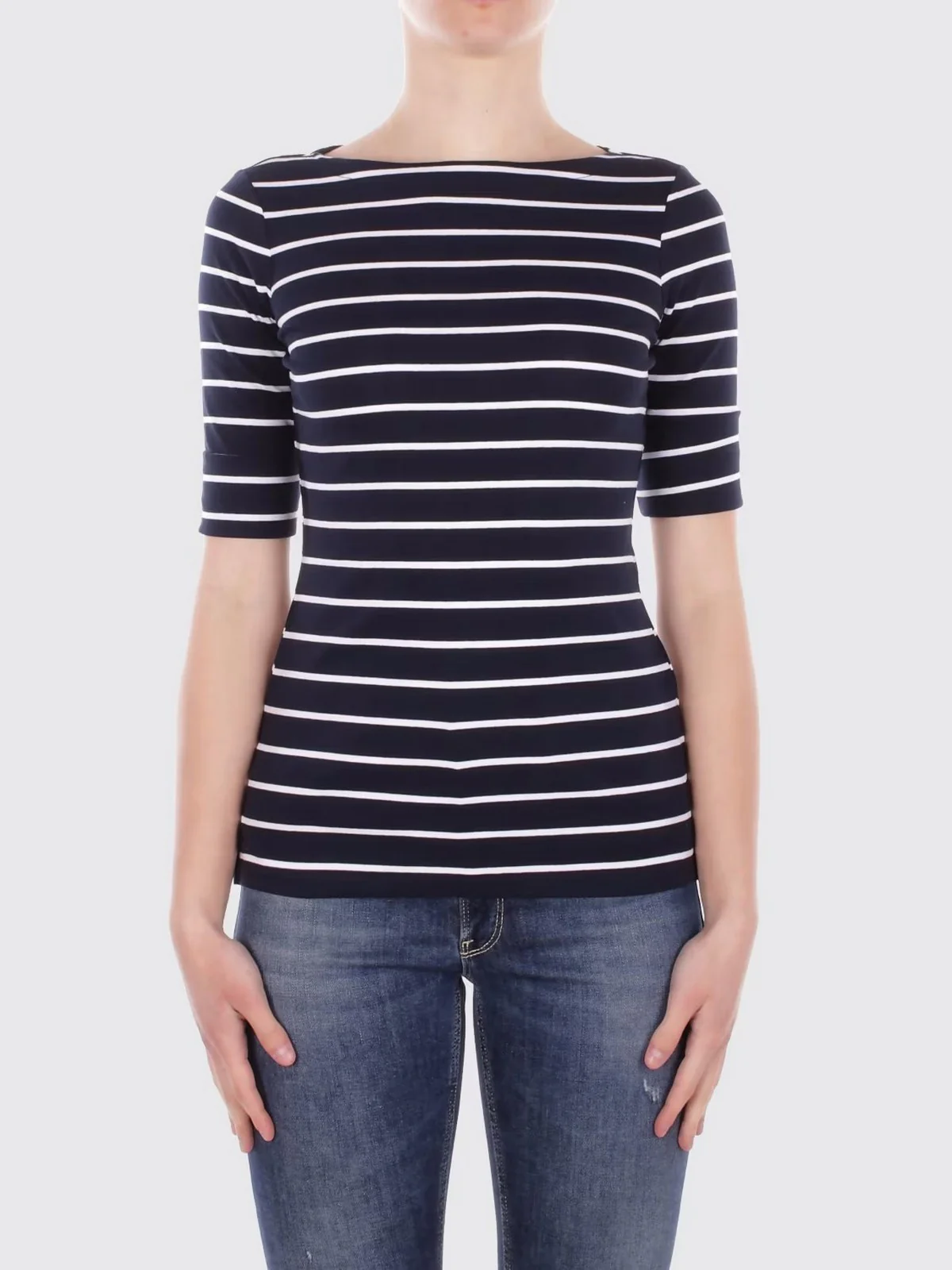 LAUREN RALPH LAUREN T-shirt Donna JUDY-ELBOW SLEEVE-KNIT 200701085 002 LAUREN NAVY/WHITE - Image 4