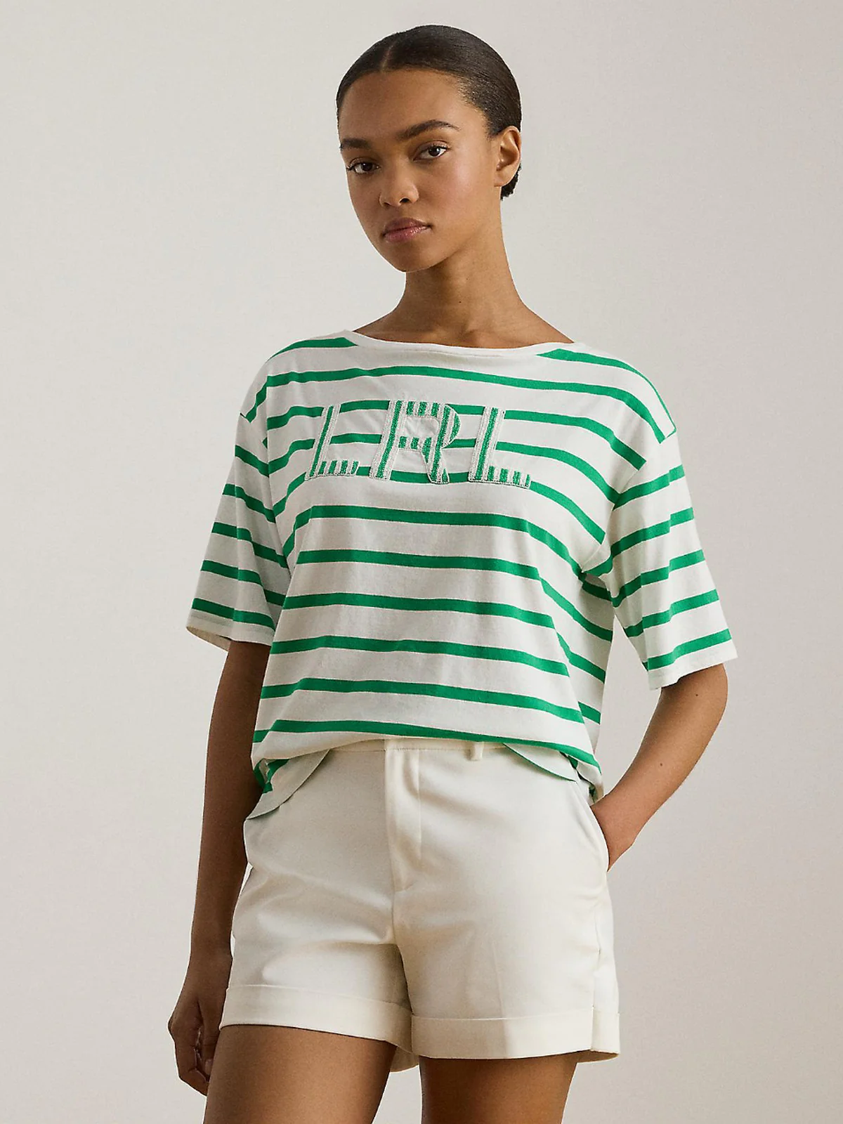 LAUREN RALPH LAUREN T-shirt Donna VAUDEN-SHORT SLEEVE-T-SHIRT 200P03752 001 WHITE/STEM - Image 2