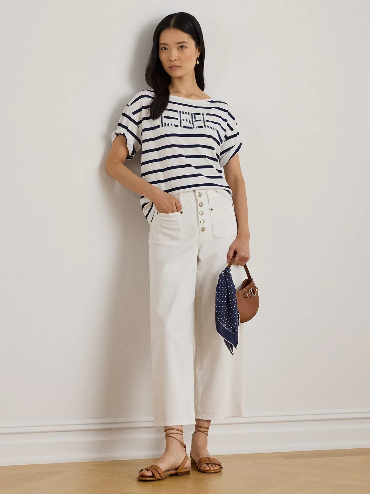 LAUREN RALPH LAUREN T-shirt Donna VAUDEN-SHORT SLEEVE-T-SHIRT 200P03752 002 WHITE/REFINED NAVY - Image 2