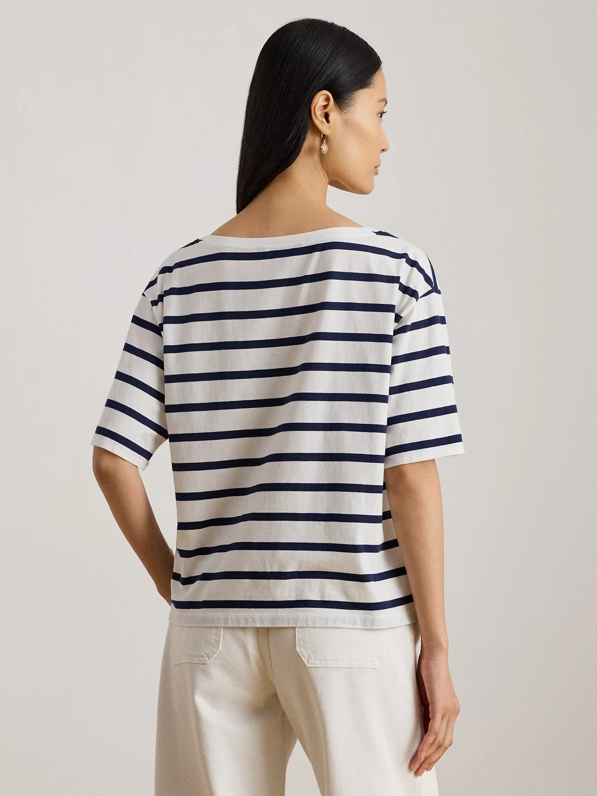 LAUREN RALPH LAUREN T-shirt Donna VAUDEN-SHORT SLEEVE-T-SHIRT 200P03752 002 WHITE/REFINED NAVY - Image 3