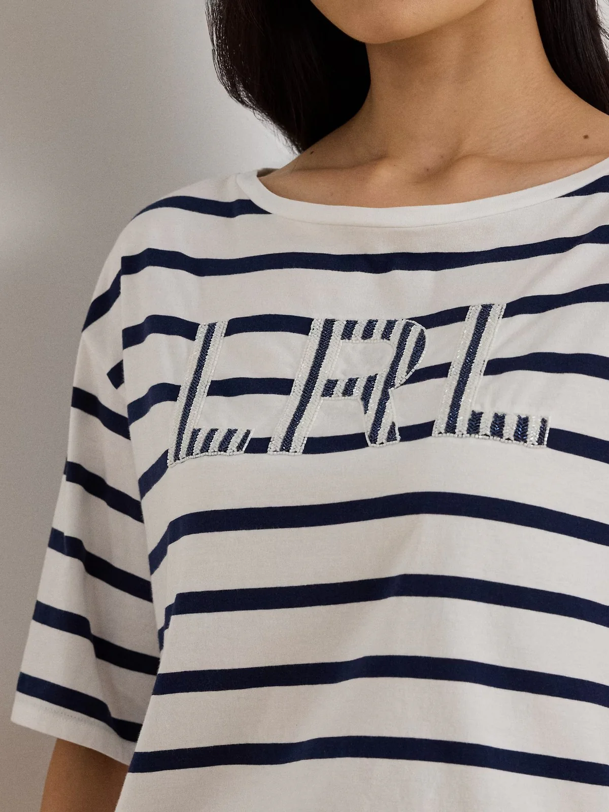 LAUREN RALPH LAUREN T-shirt Donna VAUDEN-SHORT SLEEVE-T-SHIRT 200P03752 002 WHITE/REFINED NAVY - Image 4