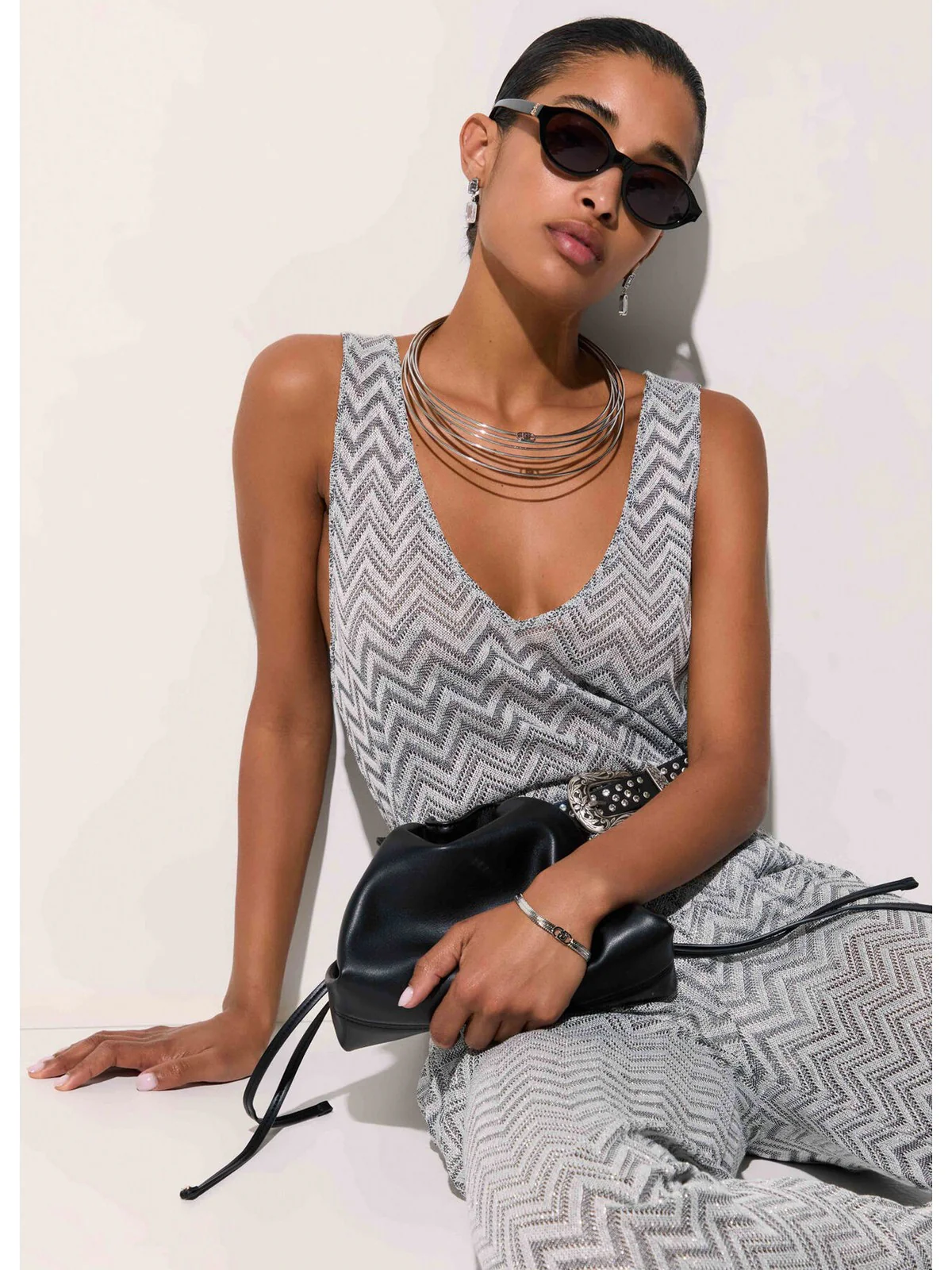 LIU JO BEACHWEAR Canotta Donna  VA6175J3878 C3887 Nero/silver lux - Image 5