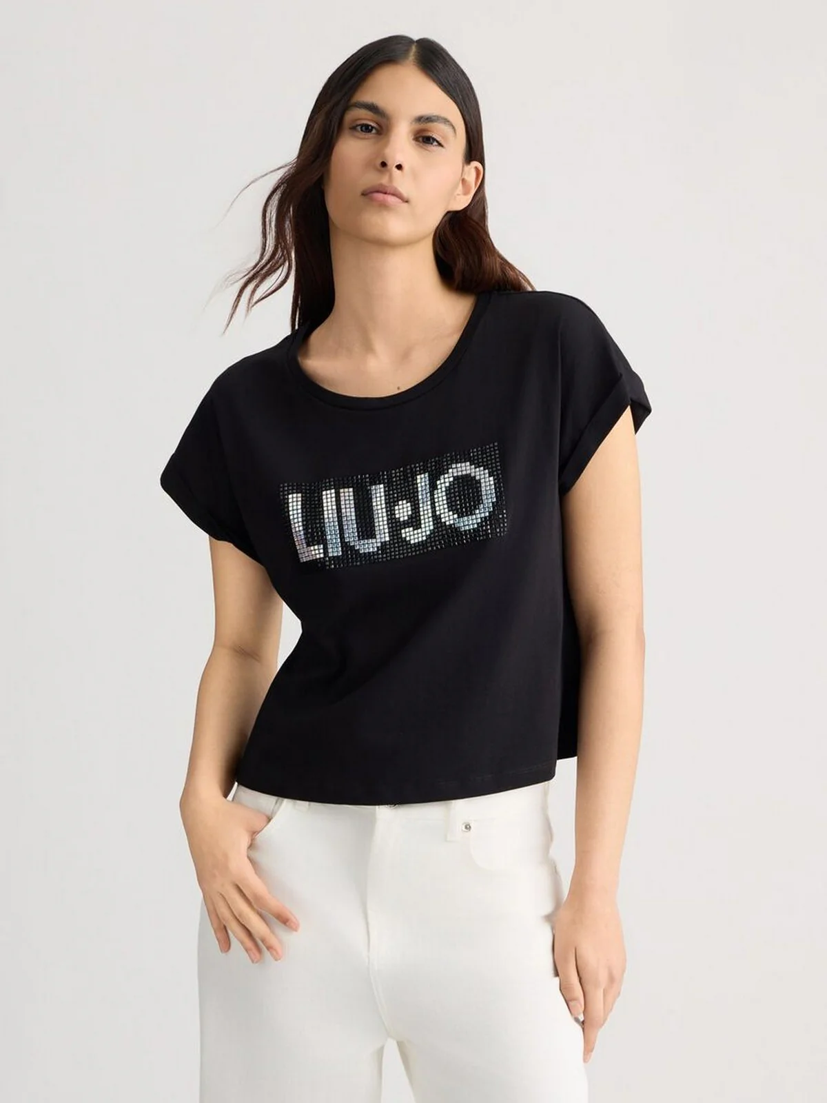 LIU JO BEACHWEAR T-shirt Donna  VA5151JS923 N9241 Nero/strass bicolor - Image 2