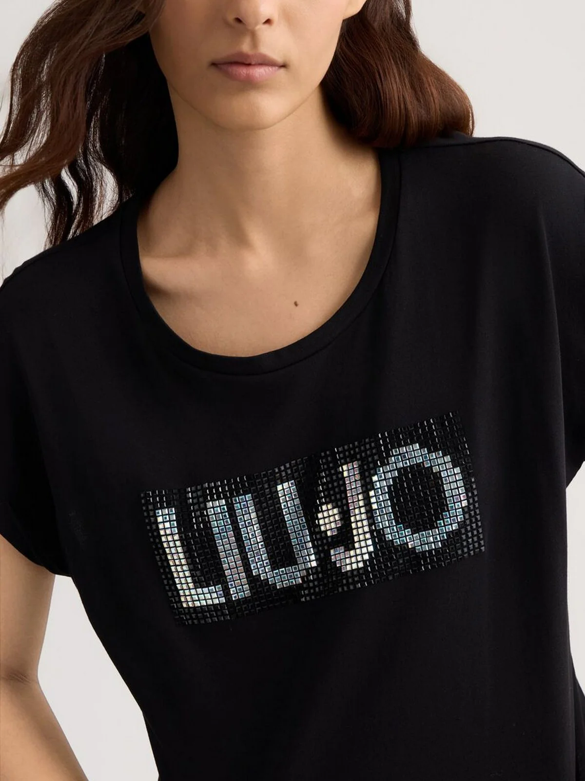 LIU JO BEACHWEAR T-shirt Donna  VA5151JS923 N9241 Nero/strass bicolor - Image 4