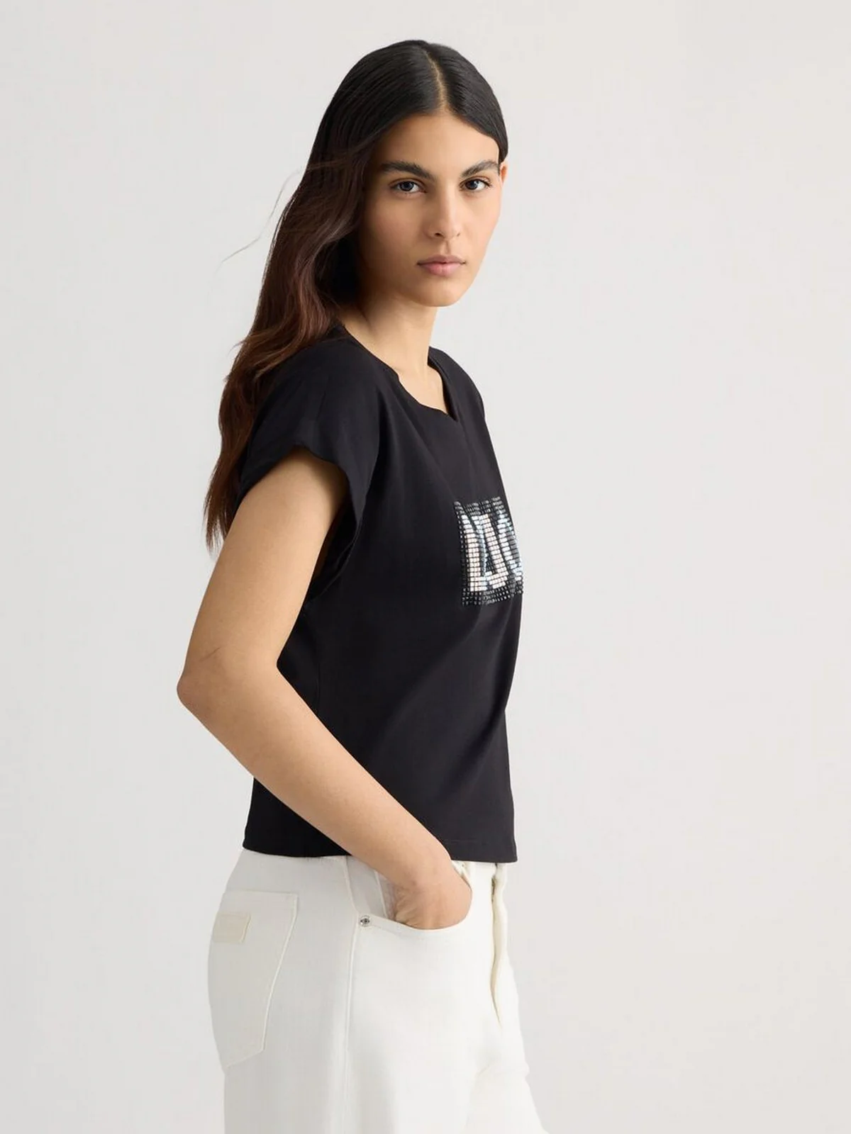 LIU JO BEACHWEAR T-shirt Donna  VA5151JS923 N9241 Nero/strass bicolor - Image 5