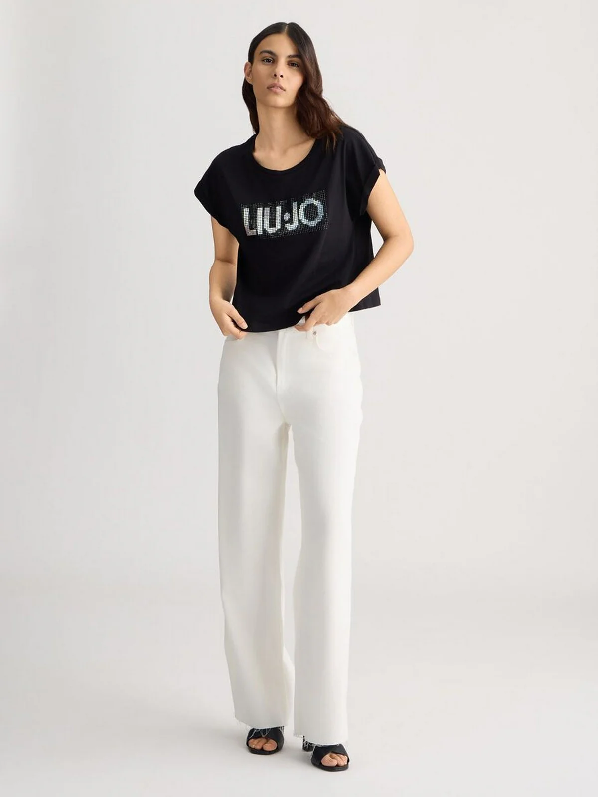 LIU JO BEACHWEAR T-shirt Donna  VA5151JS923 N9241 Nero/strass bicolor - Image 7
