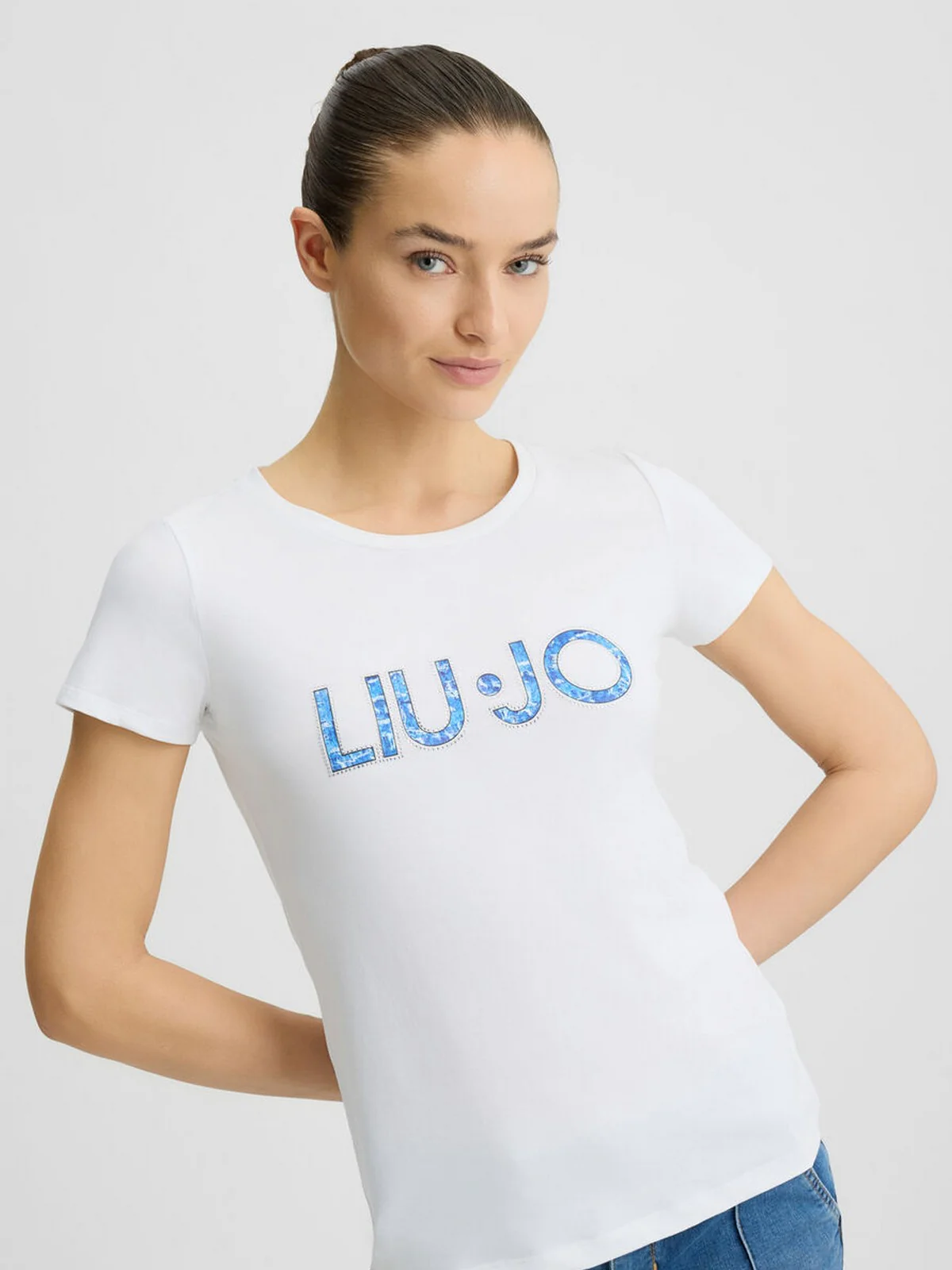 LIU JO BEACHWEAR T-shirt Donna  VA5154JS003 09P55 Bianco/jeans - Image 4