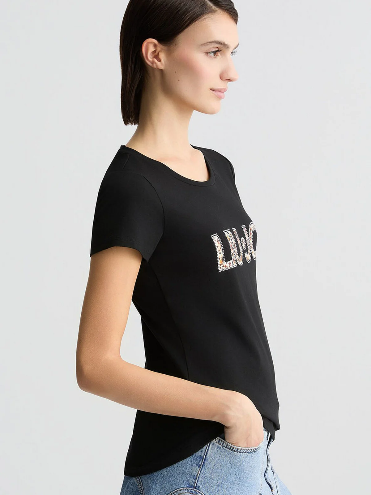 LIU JO BEACHWEAR T-shirt Donna  VA5154JS003 M9330 Nero/anim.rouge - Image 5