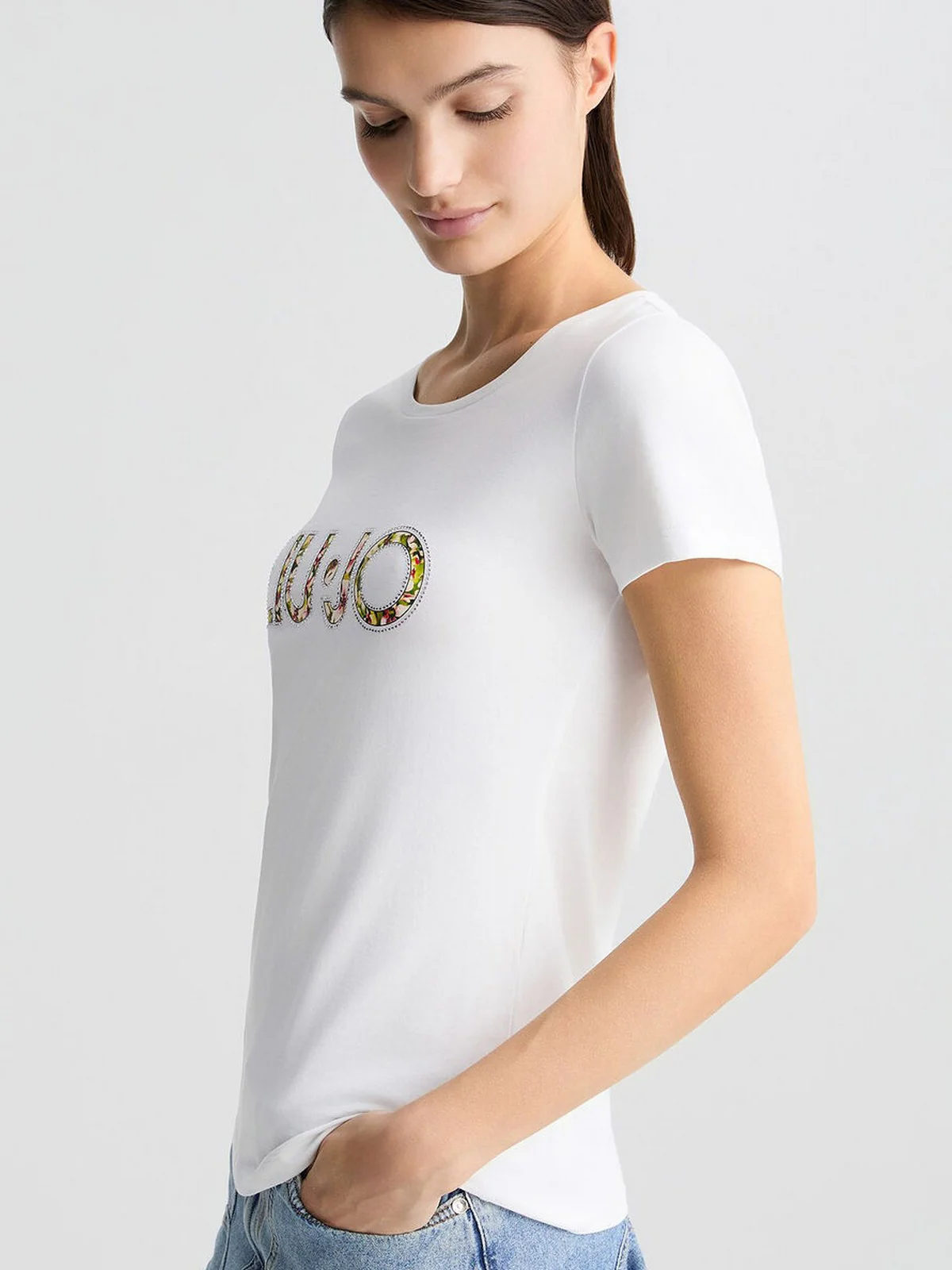 LIU JO BEACHWEAR T-shirt Donna  VA5154JS003 Q9136 Bianco/flowers - Image 4