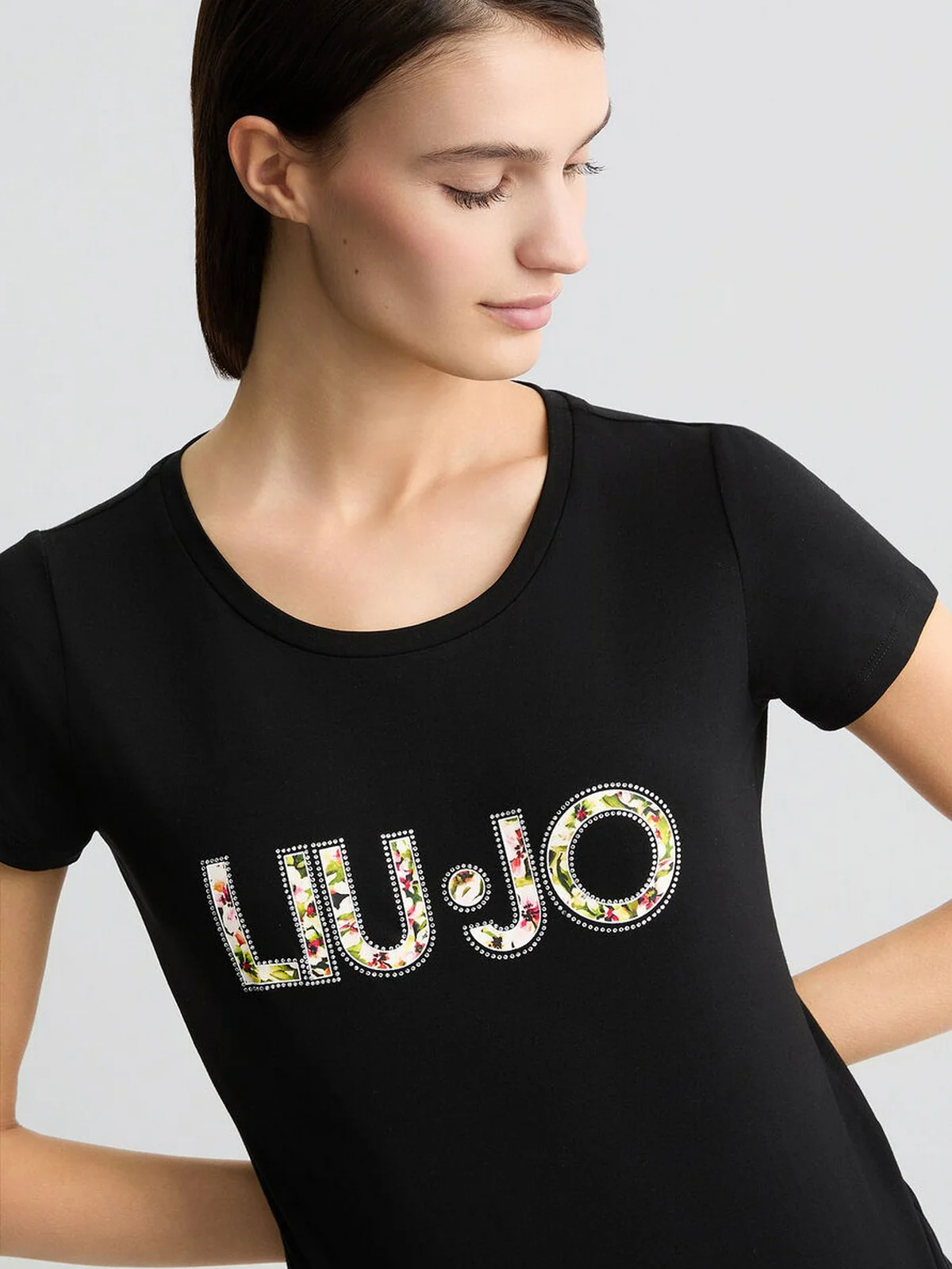 LIU JO BEACHWEAR T-shirt Donna  VA5154JS003 W9449 NERO/FLOWERS - Image 4