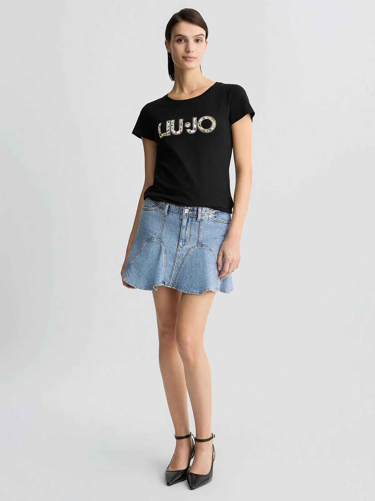 LIU JO BEACHWEAR T-shirt Donna  VA5154JS003 W9449 NERO/FLOWERS - Image 7