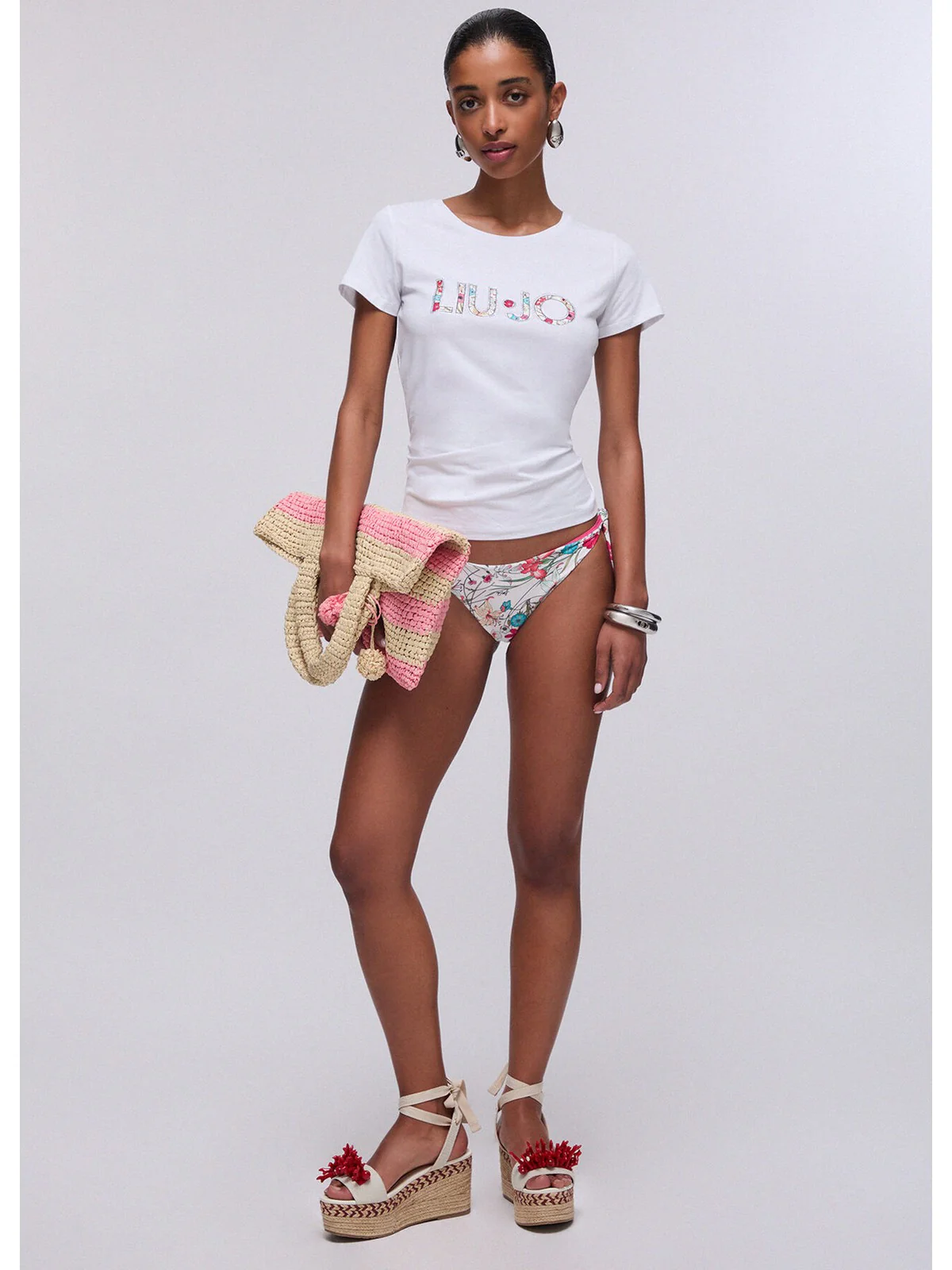 LIU JO BEACHWEAR T-shirt Donna  VA6169JS003 Q9136 Bianco/flowers - Image 2