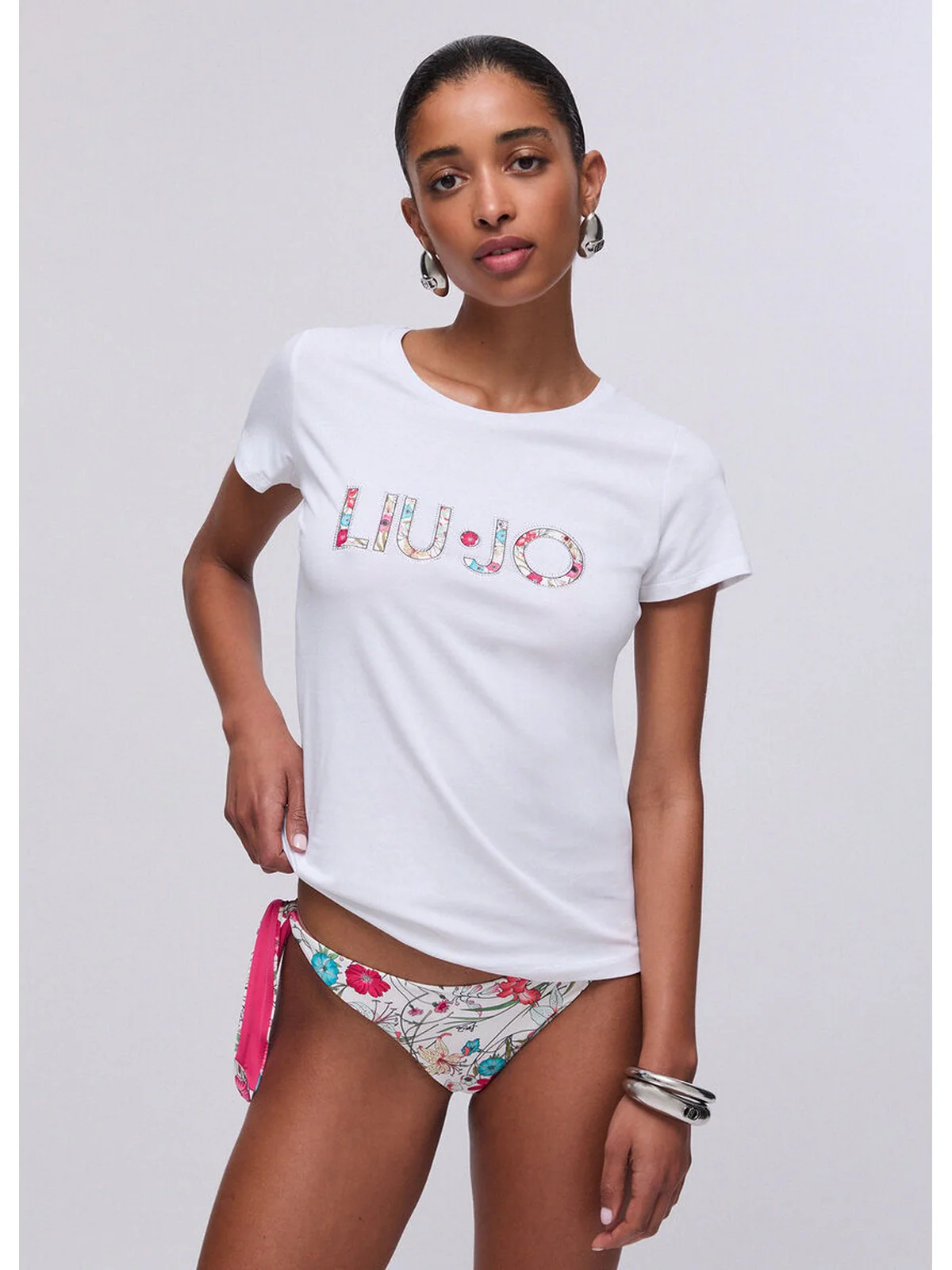 LIU JO BEACHWEAR T-shirt Donna  VA6169JS003 Q9136 Bianco/flowers - Image 6